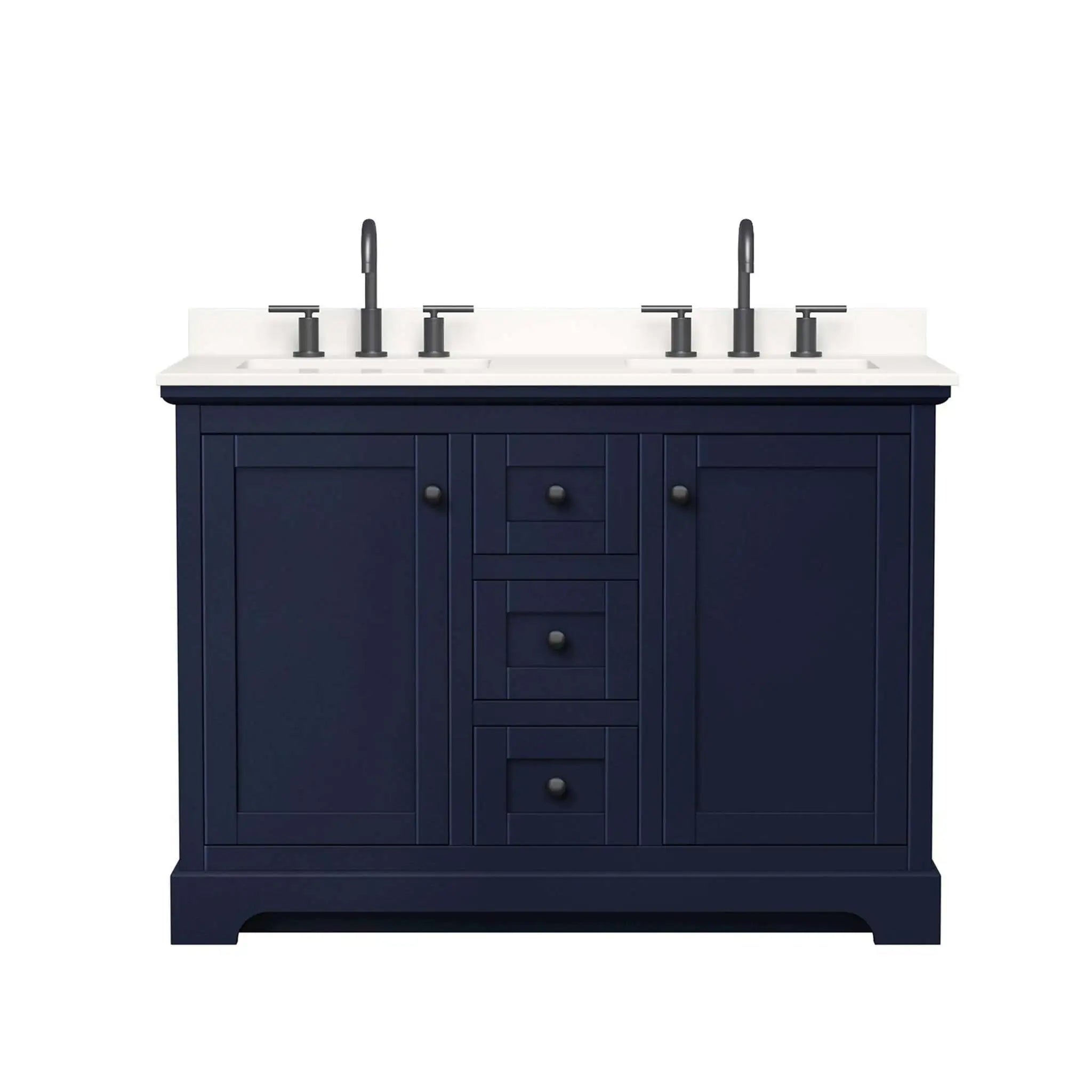 48" Avery Double Bathroom Vanity in Dark Blue with Matte Black Trim by Wyndham