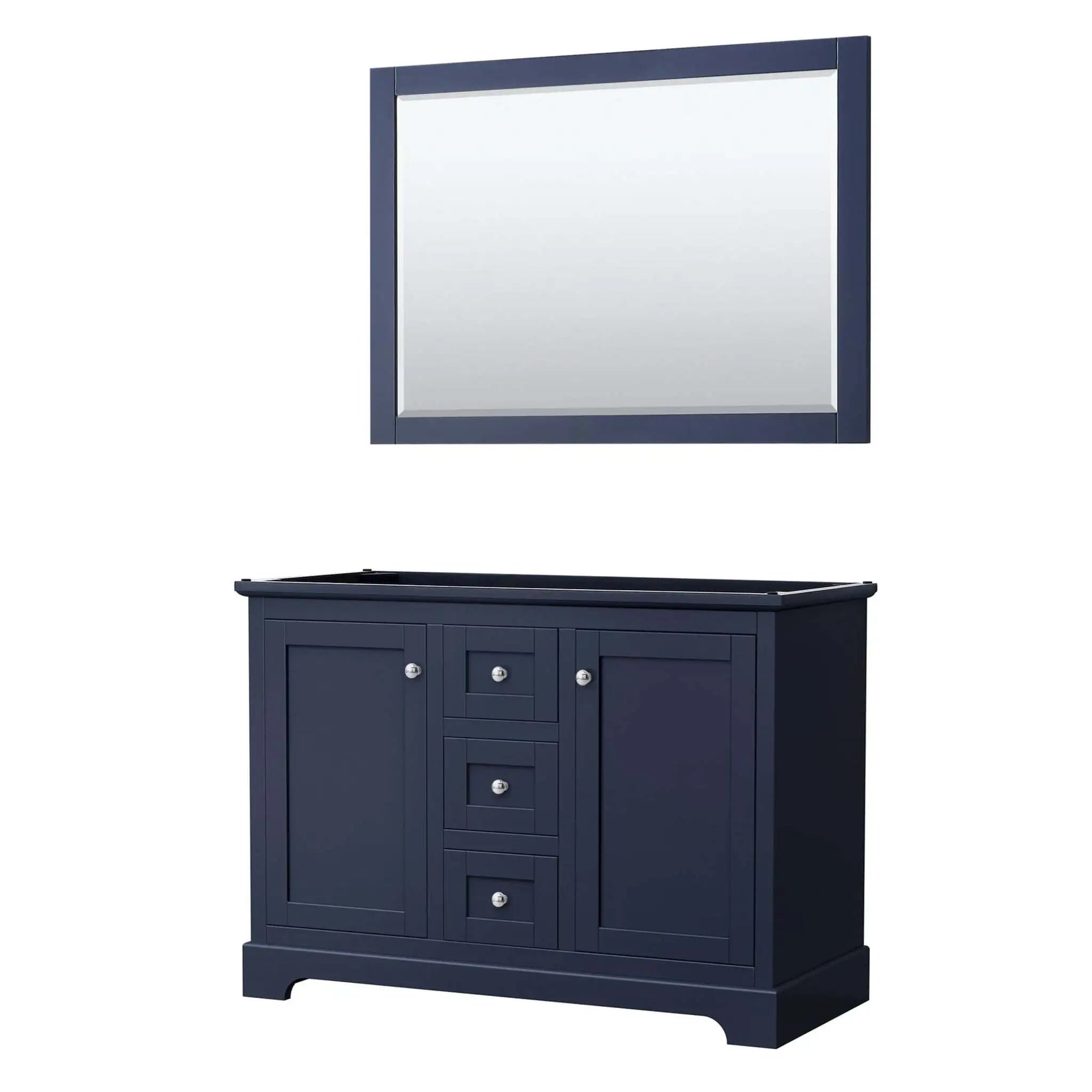 48" Avery Double Bathroom Vanity in Dark Blue with Polished Chrome Trim & 46" Mirror by Wyndham