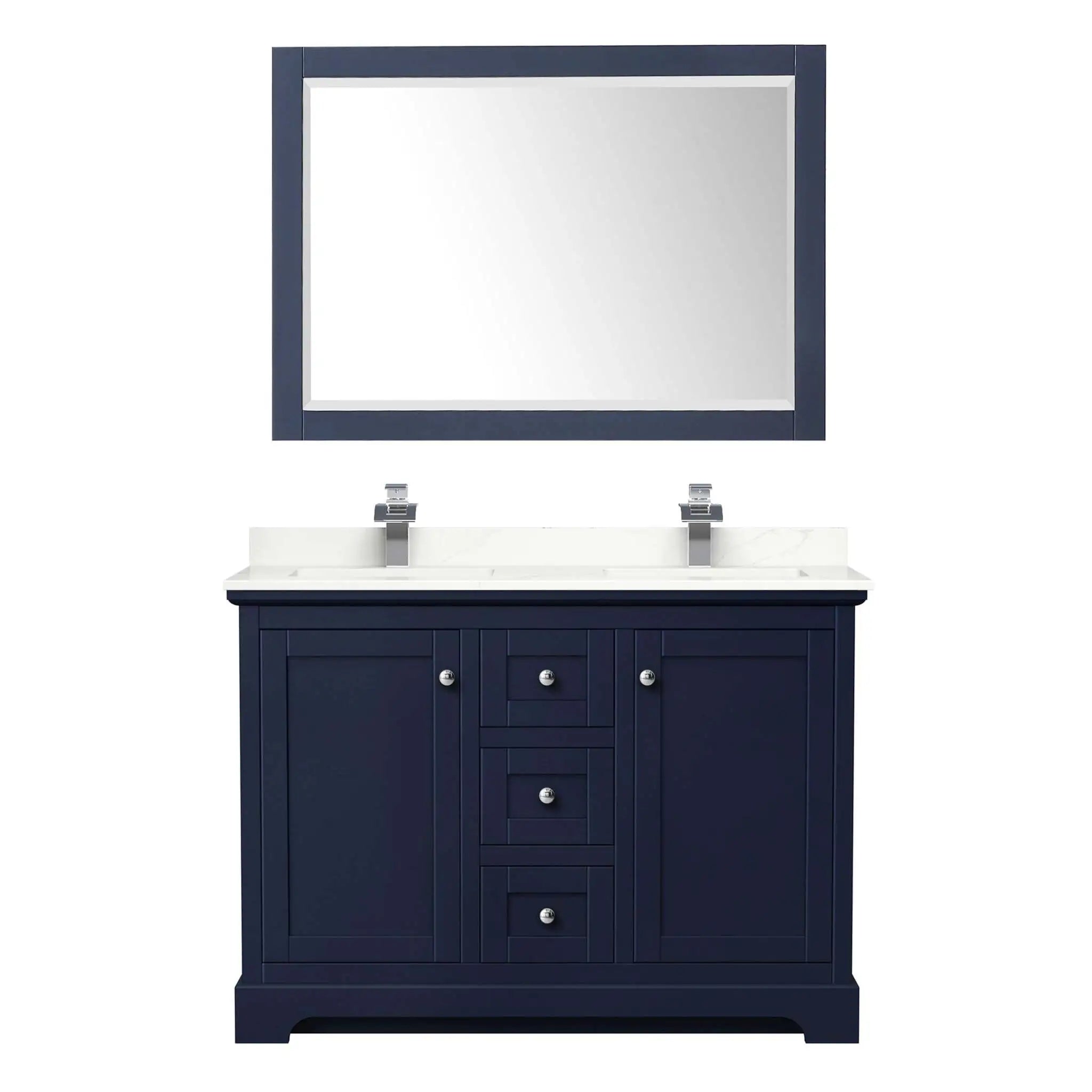 48" Avery Double Bathroom Vanity in Dark Blue with Polished Chrome Trim & 46" Mirror by Wyndham