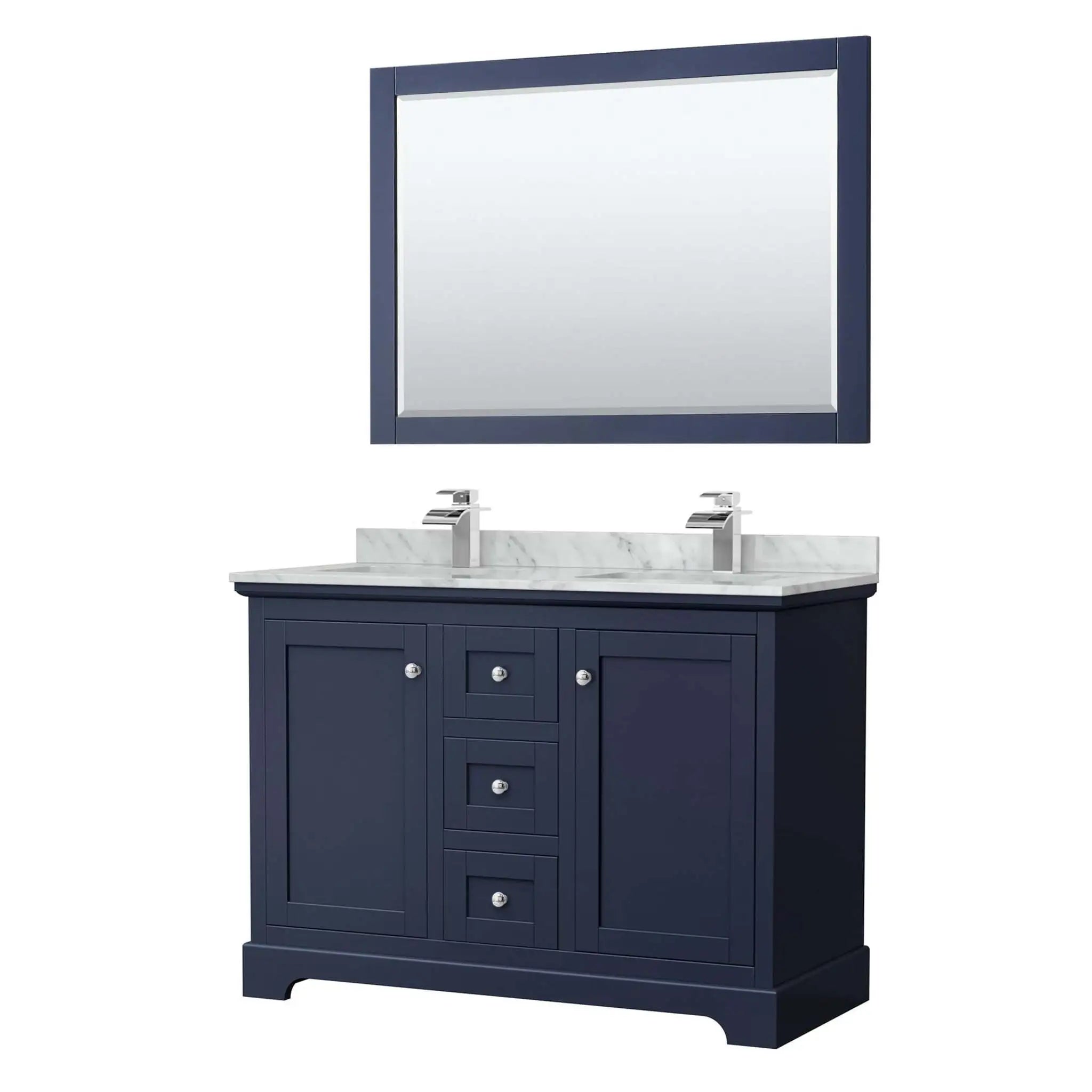 48" Avery Double Bathroom Vanity in Dark Blue with Polished Chrome Trim & 46" Mirror by Wyndham