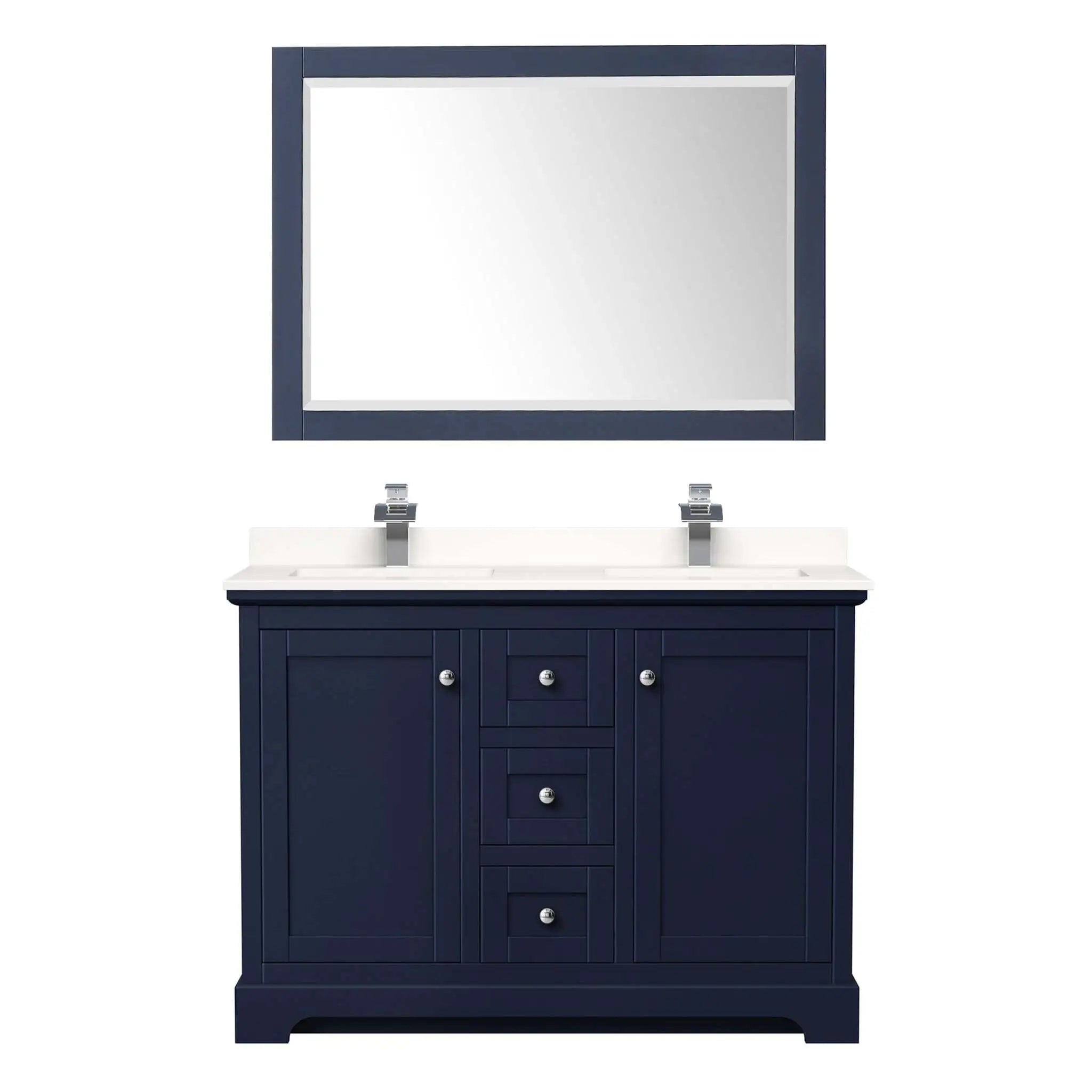 48" Avery Double Bathroom Vanity in Dark Blue with Polished Chrome Trim & 46" Mirror by Wyndham