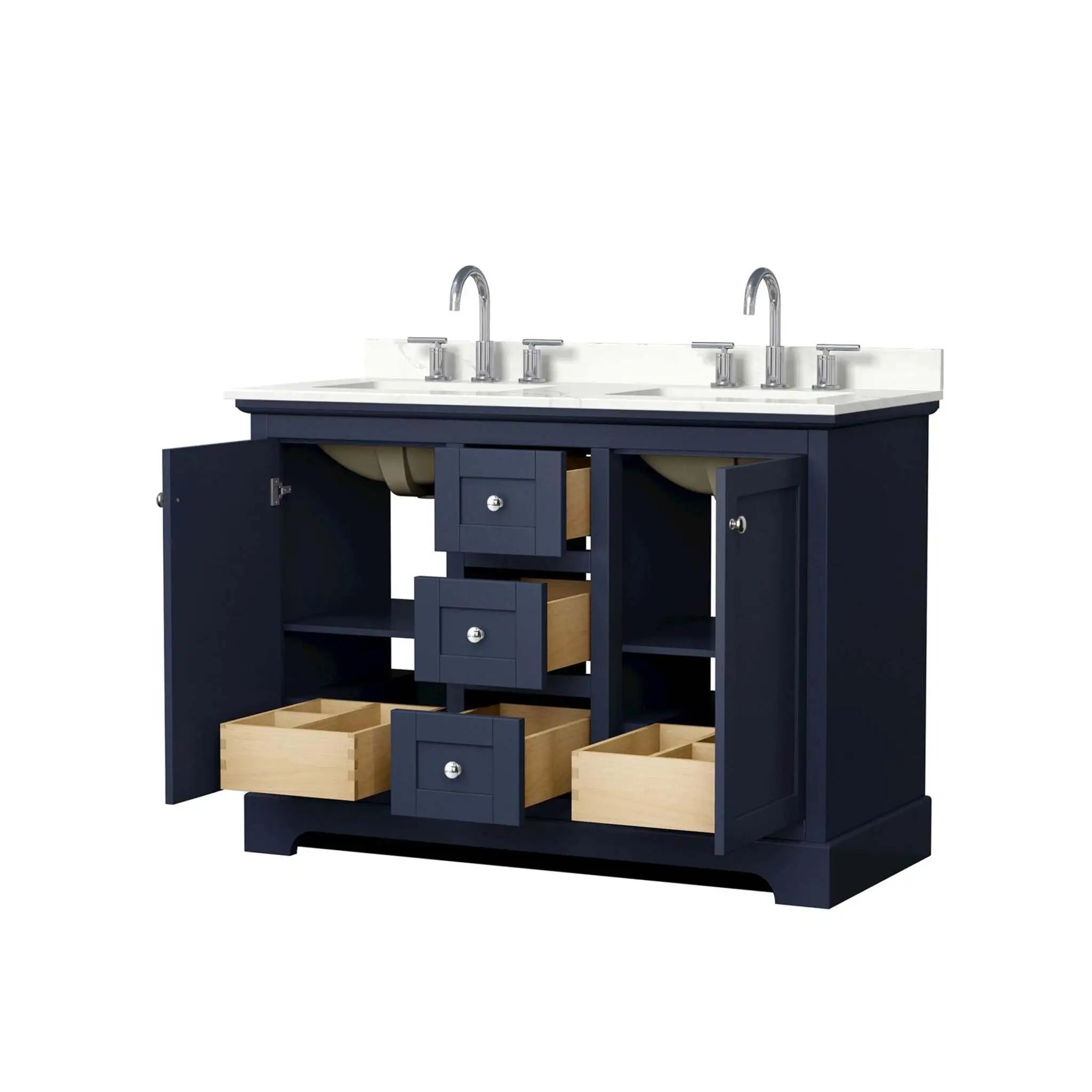 48" Avery Double Bathroom Vanity in Dark Blue with Polished Chrome Trim by Wyndham