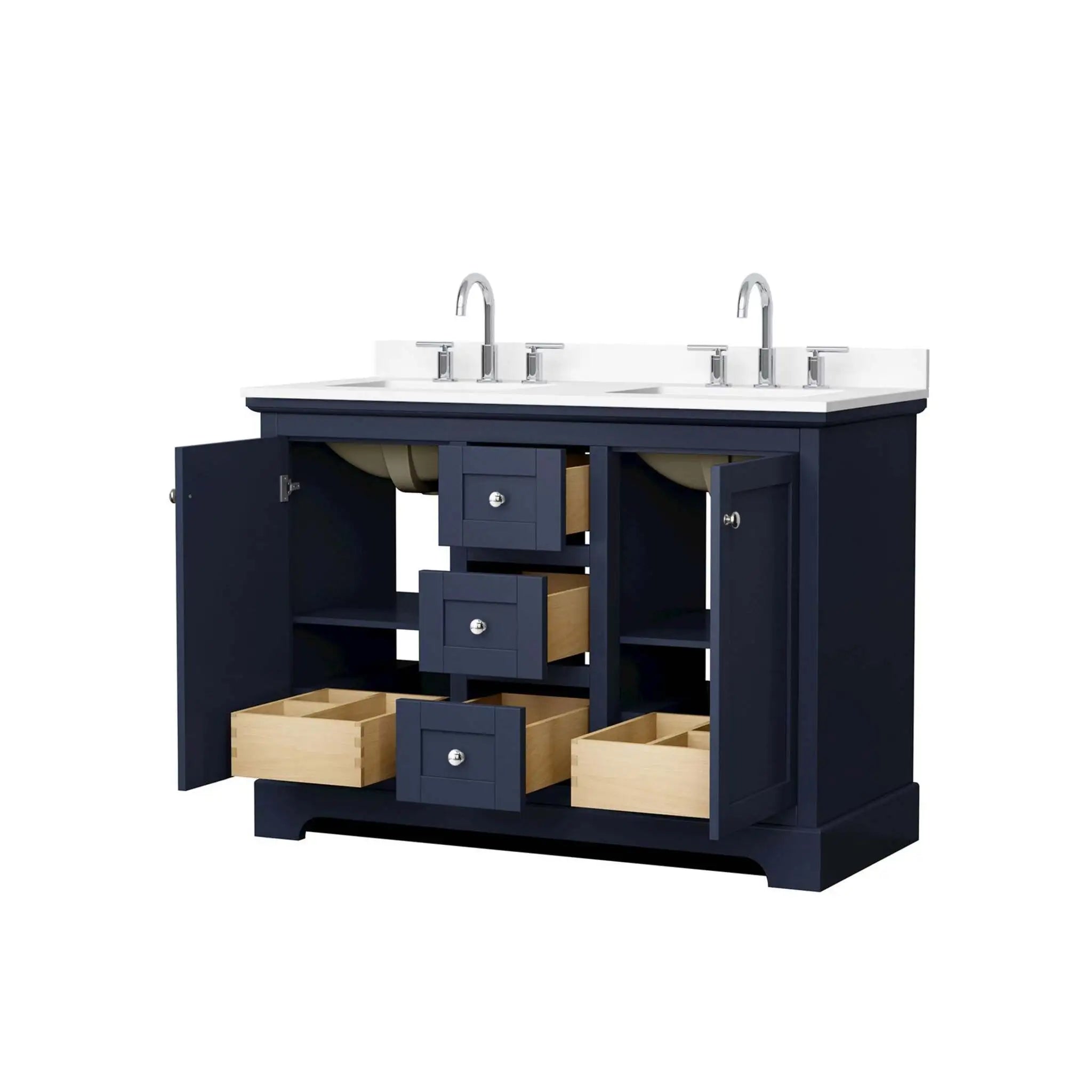 48" Avery Double Bathroom Vanity in Dark Blue with Polished Chrome Trim by Wyndham