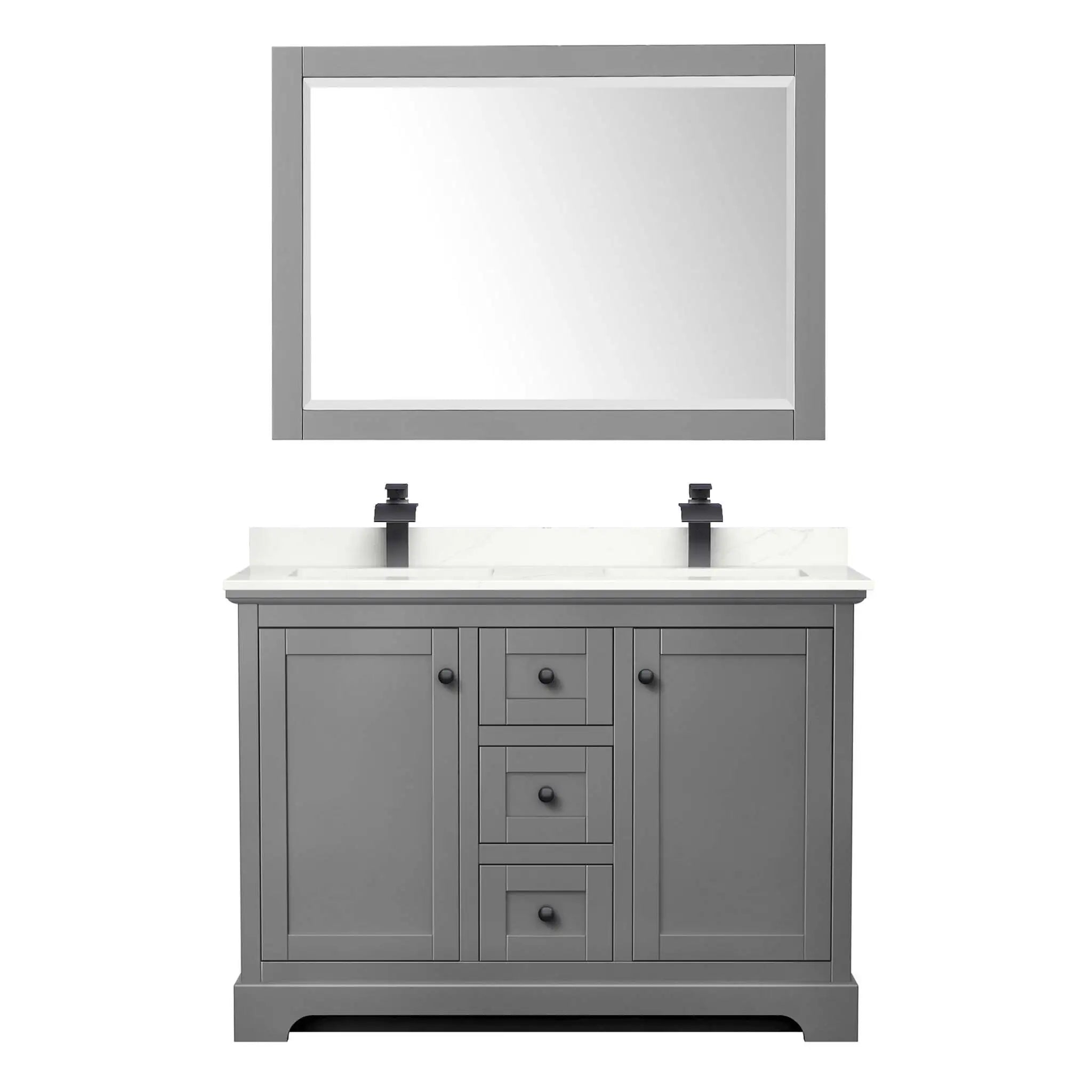 48" Avery Double Bathroom Vanity in Dark Gray with Matte Black Trim & 46" Mirror by Wyndham