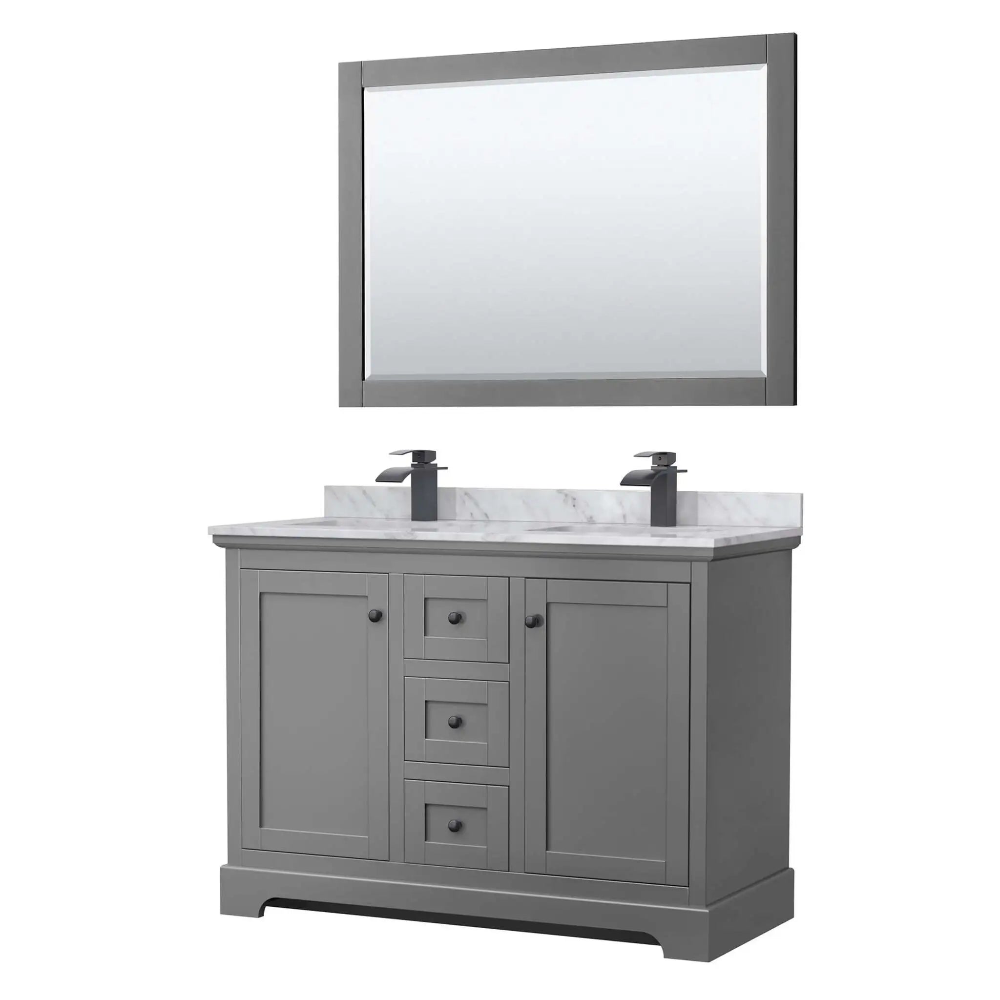 48" Avery Double Bathroom Vanity in Dark Gray with Matte Black Trim & 46" Mirror by Wyndham