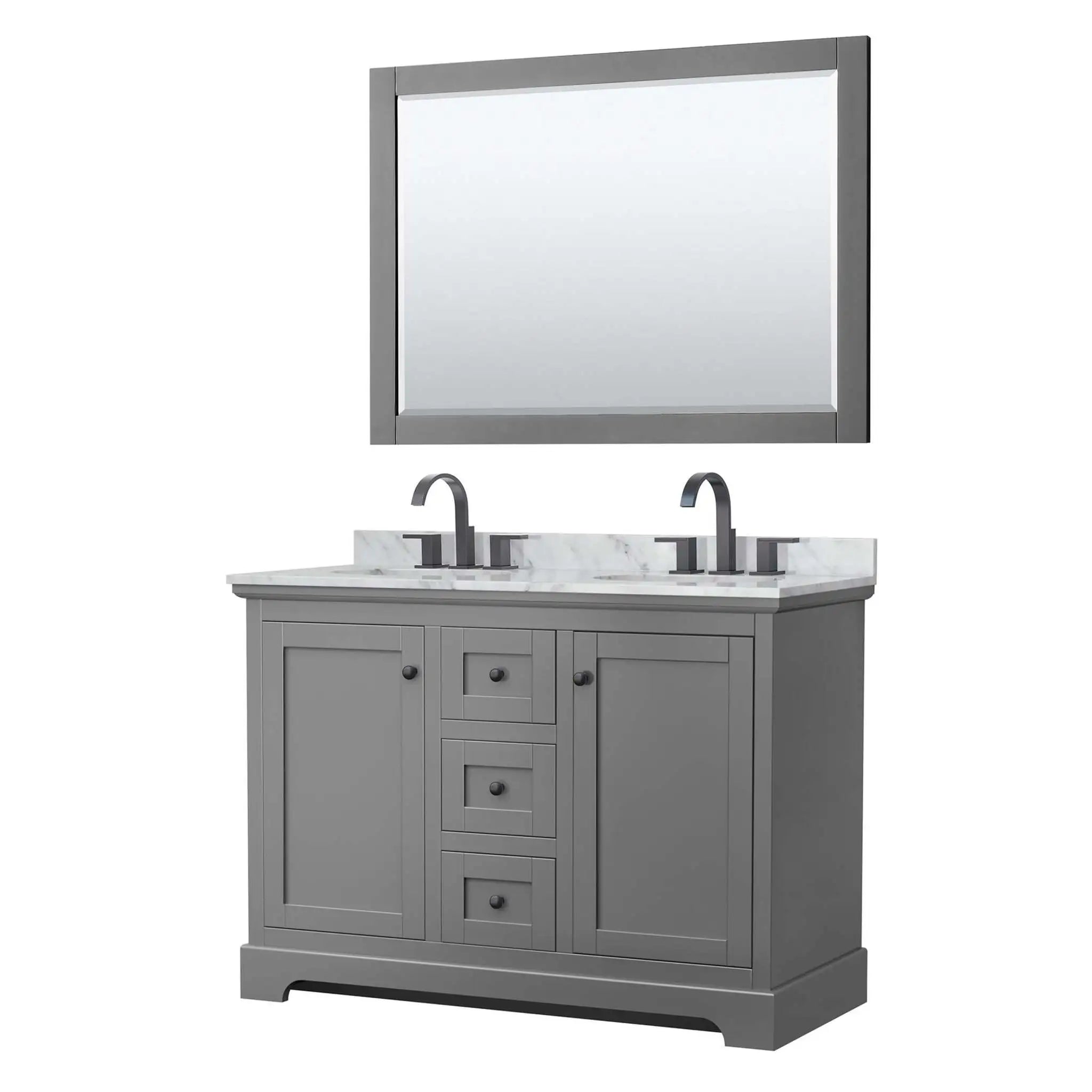 48" Avery Double Bathroom Vanity in Dark Gray with Matte Black Trim & 46" Mirror by Wyndham