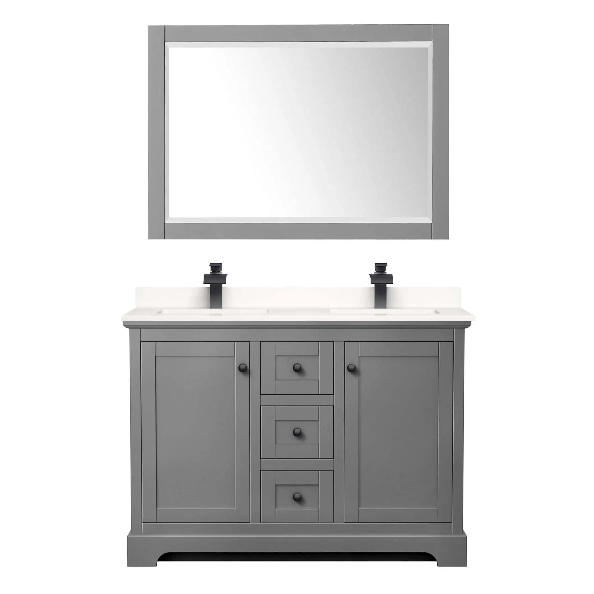 48" Avery Double Bathroom Vanity in Dark Gray with Matte Black Trim & 46" Mirror by Wyndham