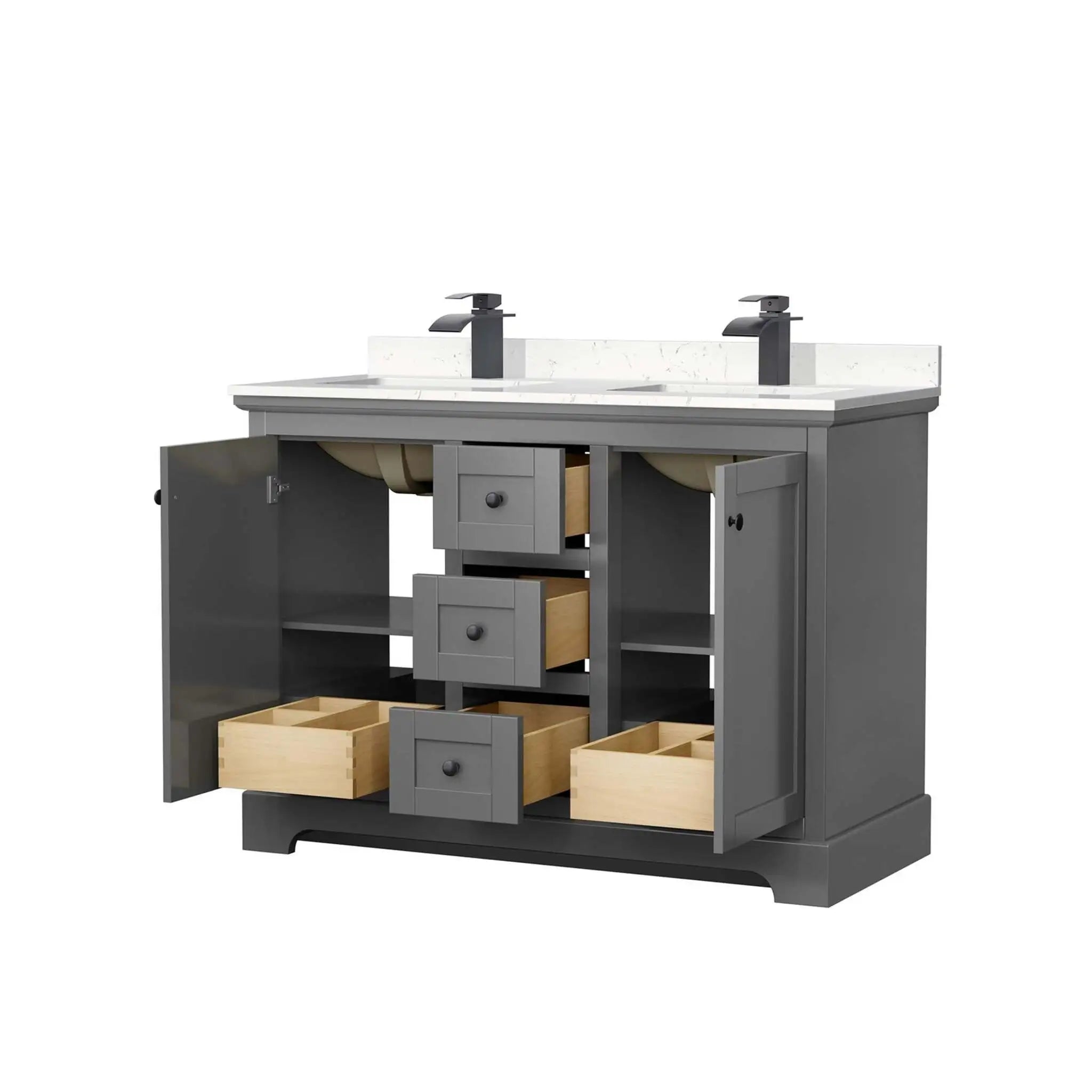 48" Avery Double Bathroom Vanity in Dark Gray with Matte Black Trim by Wyndham