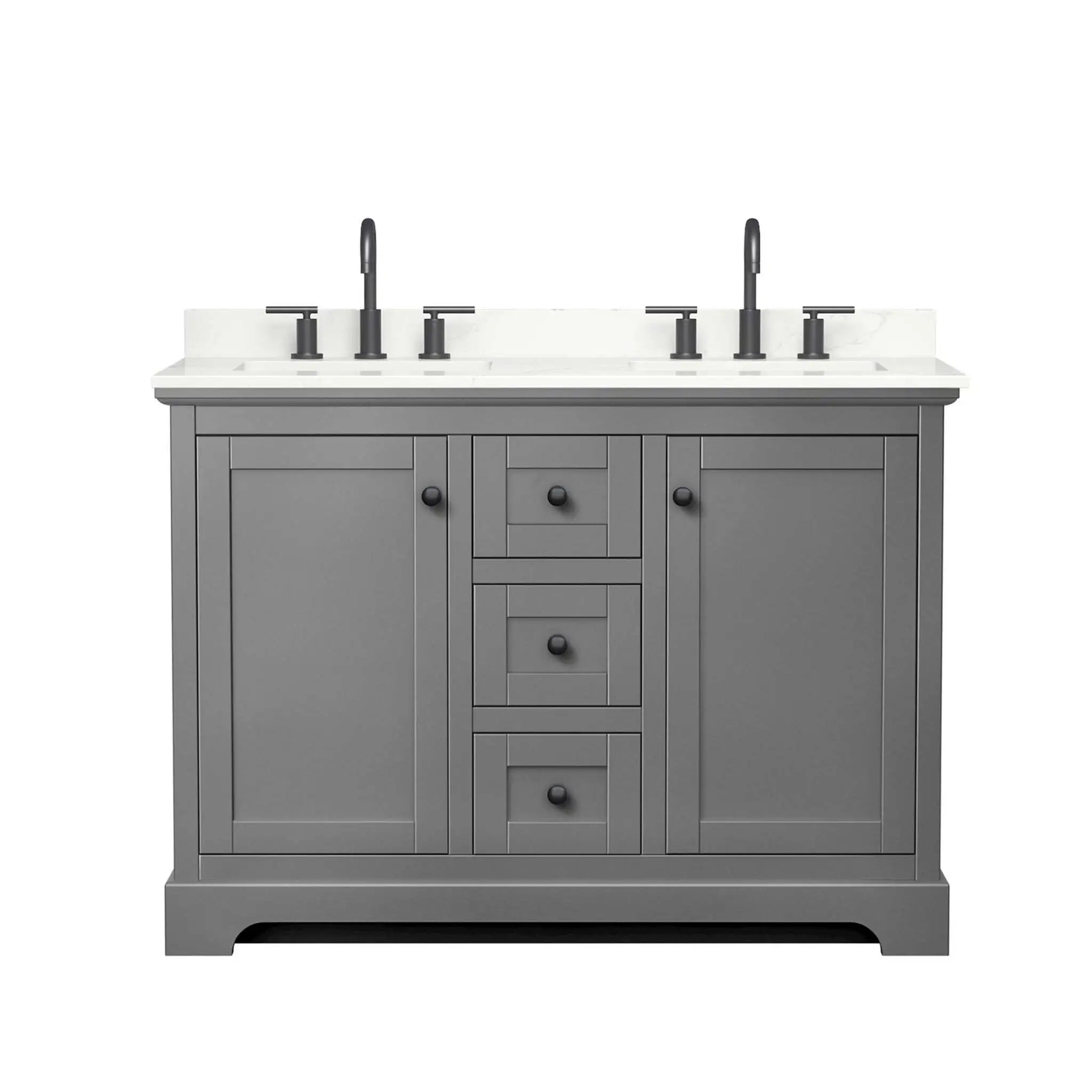 48" Avery Double Bathroom Vanity in Dark Gray with Matte Black Trim by Wyndham