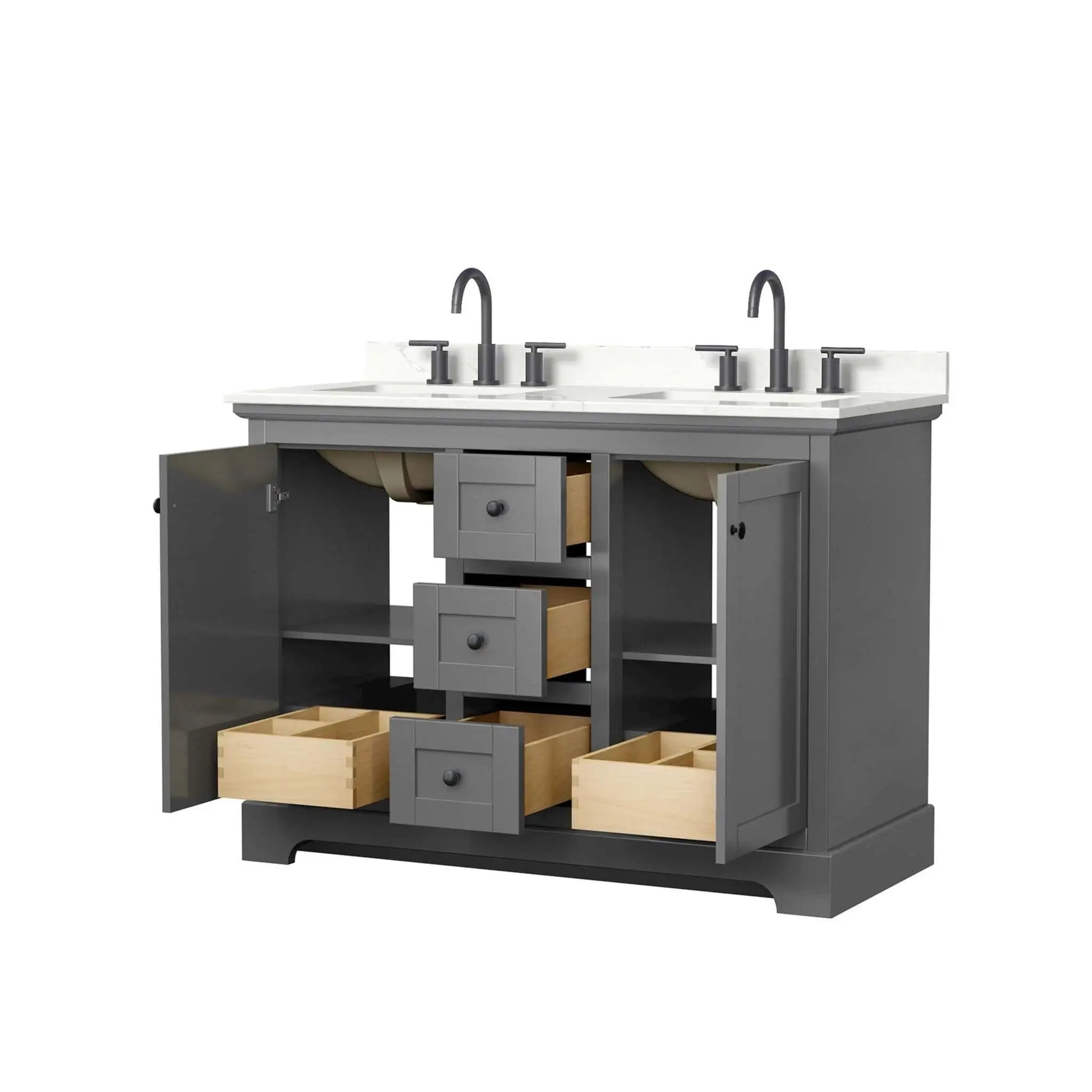 48" Avery Double Bathroom Vanity in Dark Gray with Matte Black Trim by Wyndham