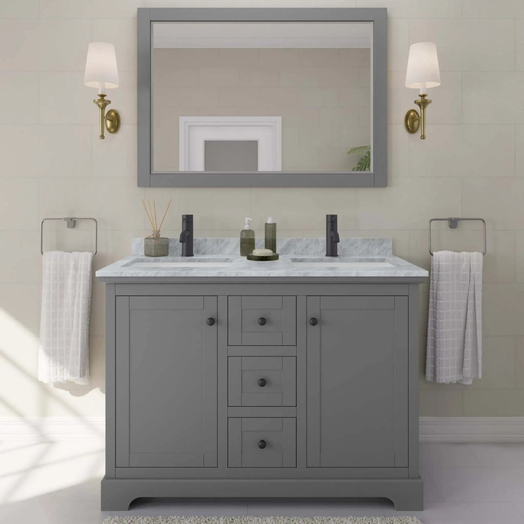 48" Avery Double Bathroom Vanity in Dark Gray with Matte Black Trim by Wyndham