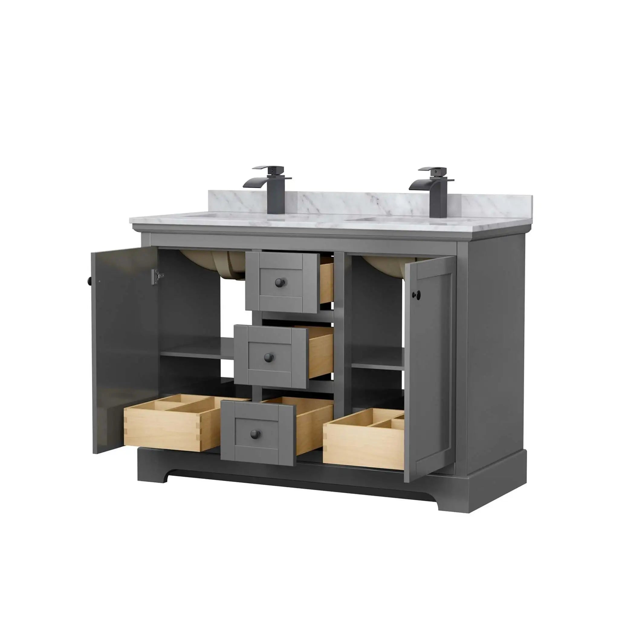 48" Avery Double Bathroom Vanity in Dark Gray with Matte Black Trim by Wyndham