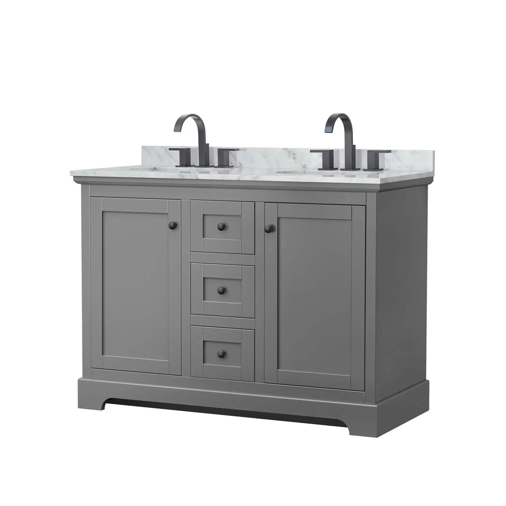 48" Avery Double Bathroom Vanity in Dark Gray with Matte Black Trim by Wyndham