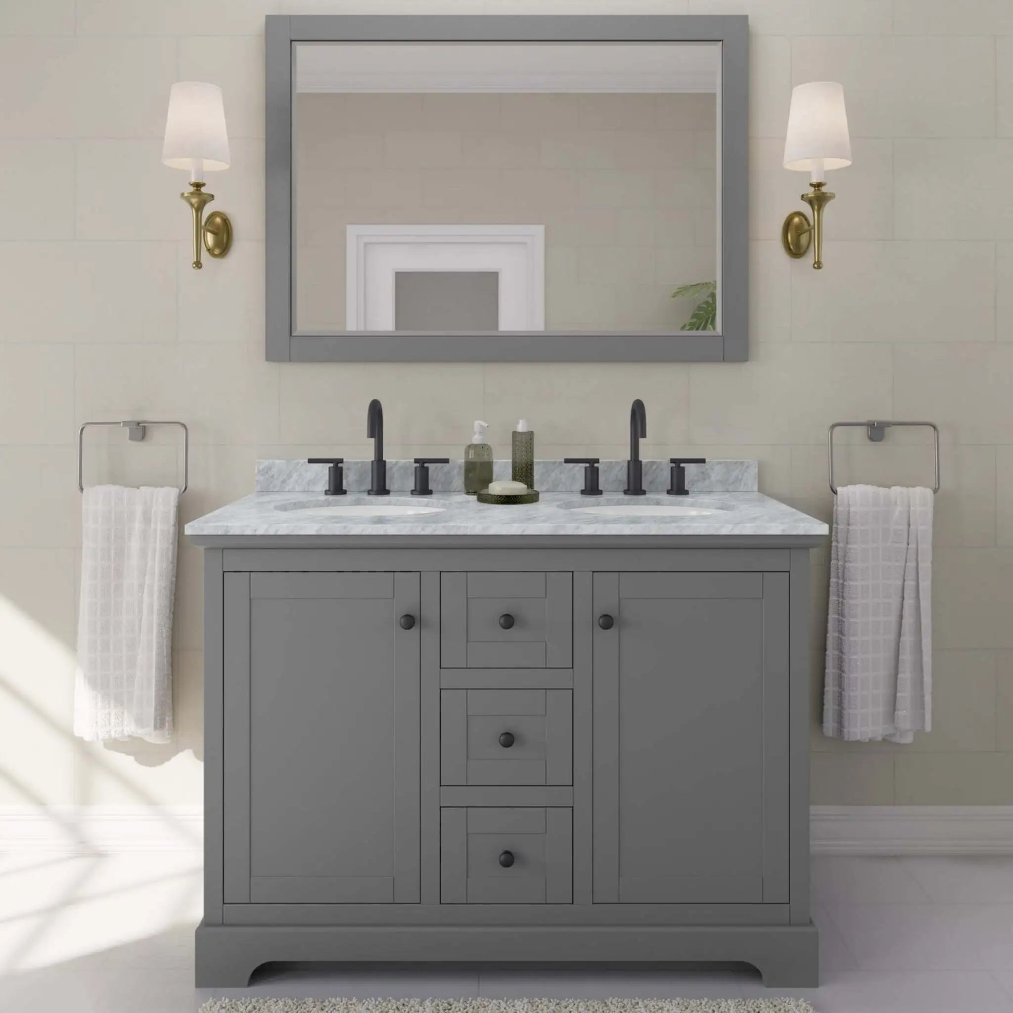 48" Avery Double Bathroom Vanity in Dark Gray with Matte Black Trim by Wyndham