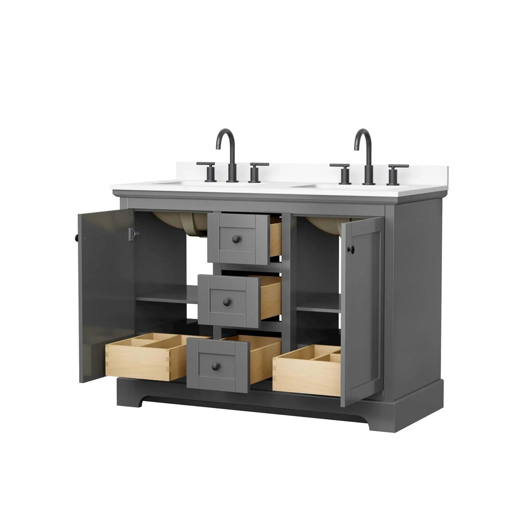 48" Avery Double Bathroom Vanity in Dark Gray with Matte Black Trim by Wyndham