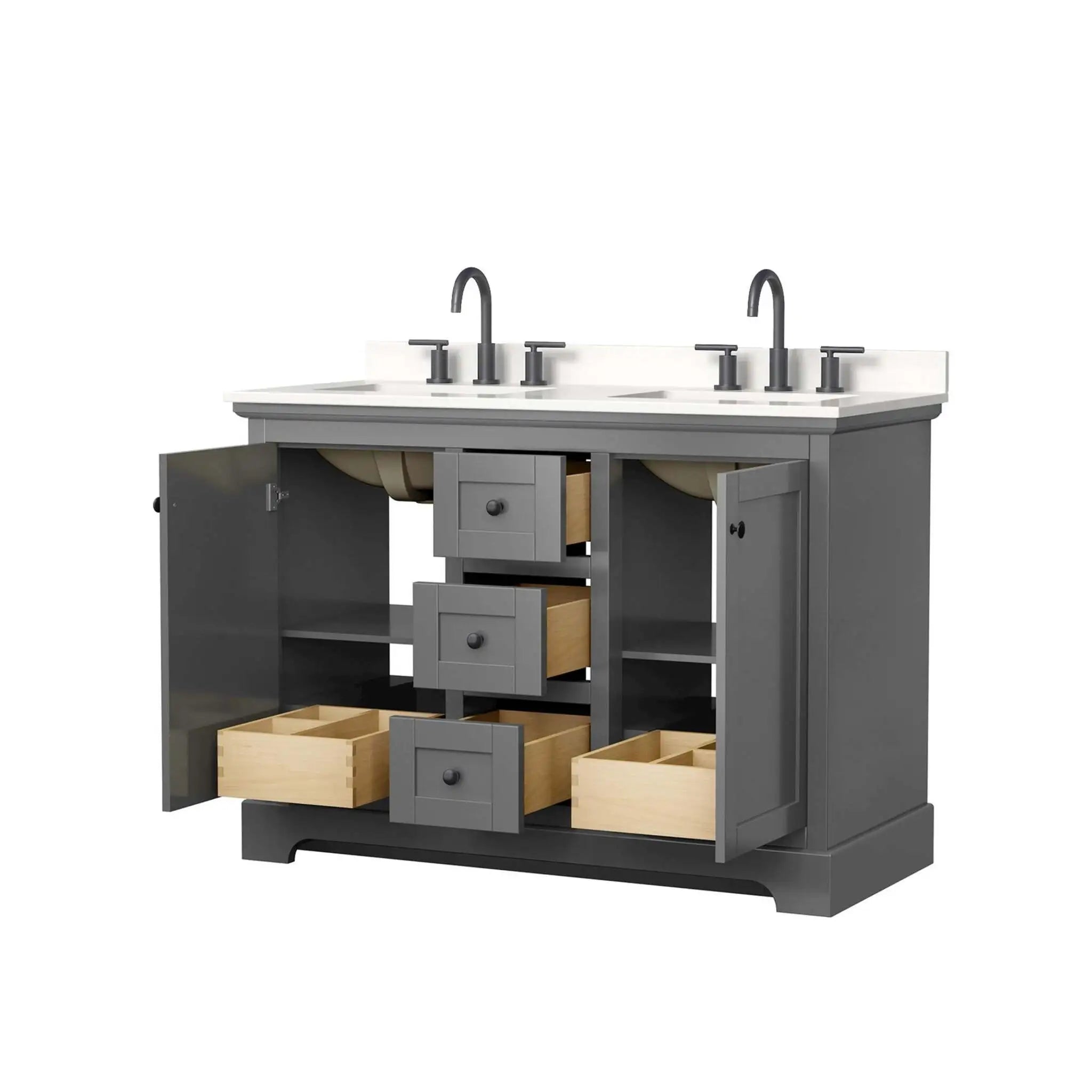 48" Avery Double Bathroom Vanity in Dark Gray with Matte Black Trim by Wyndham