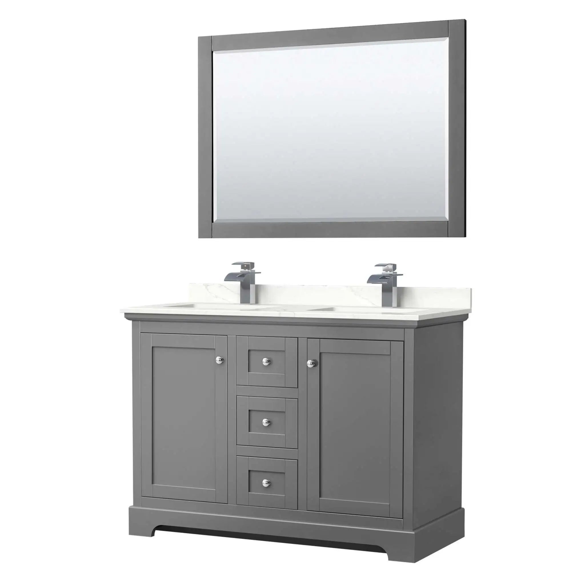 48" Avery Double Bathroom Vanity in Dark Gray with Polished Chrome Trim & 46" Mirror by Wyndham
