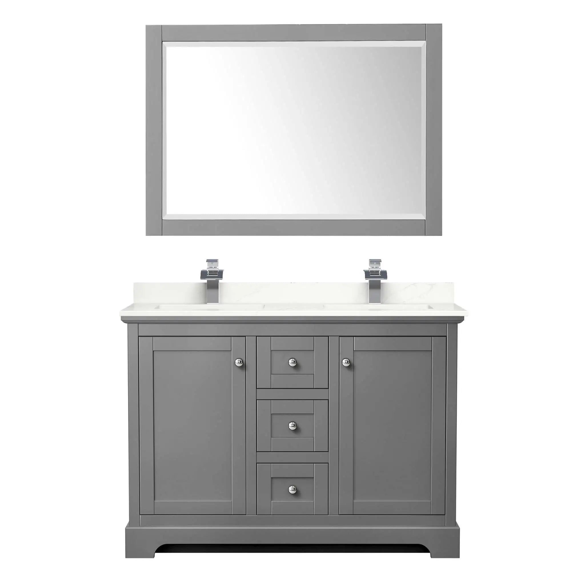 48" Avery Double Bathroom Vanity in Dark Gray with Polished Chrome Trim & 46" Mirror by Wyndham