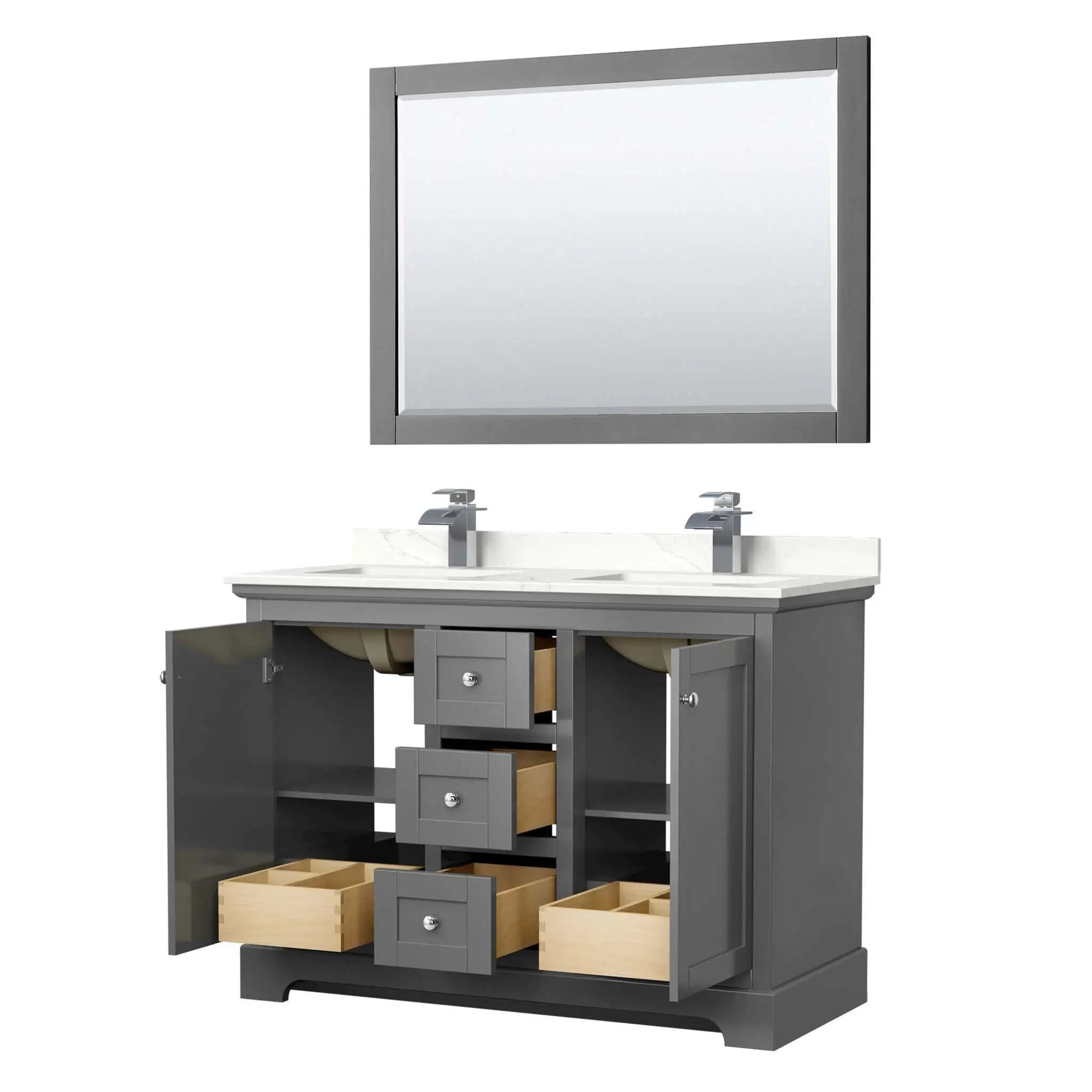 48" Avery Double Bathroom Vanity in Dark Gray with Polished Chrome Trim & 46" Mirror by Wyndham