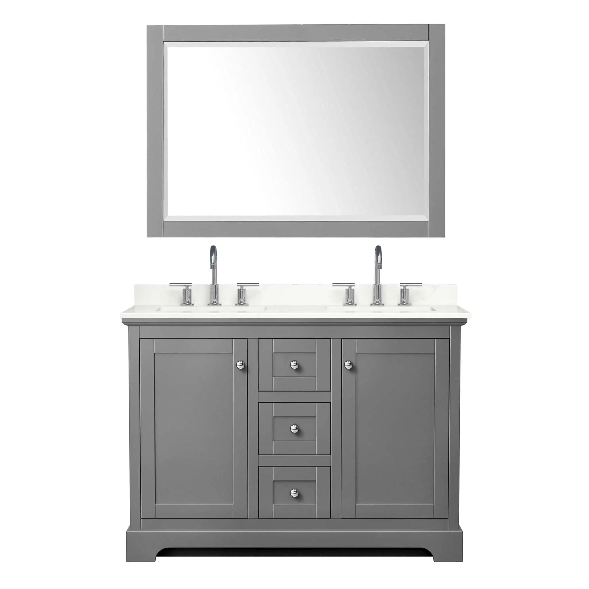48" Avery Double Bathroom Vanity in Dark Gray with Polished Chrome Trim & 46" Mirror by Wyndham