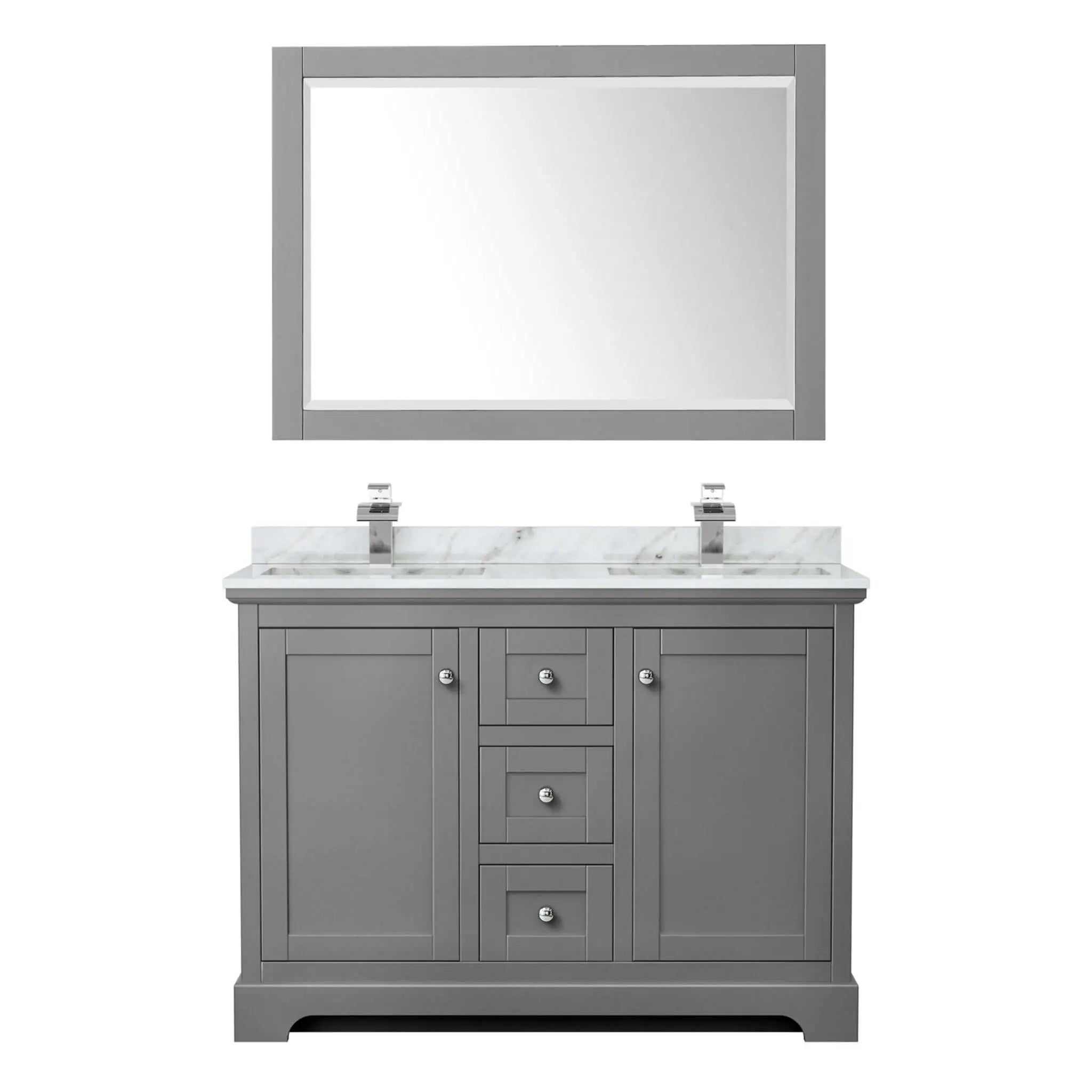 48" Avery Double Bathroom Vanity in Dark Gray with Polished Chrome Trim & 46" Mirror by Wyndham