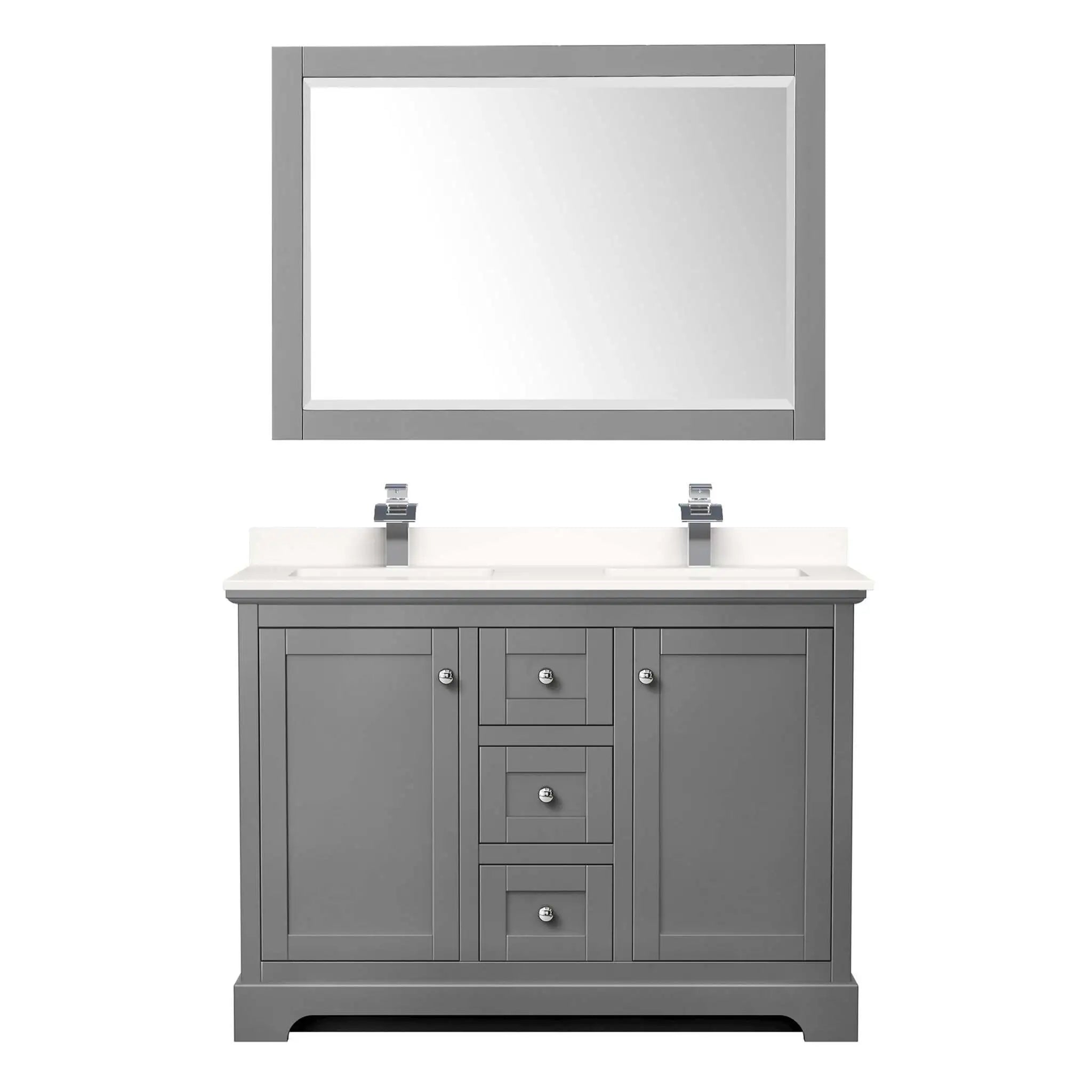 48" Avery Double Bathroom Vanity in Dark Gray with Polished Chrome Trim & 46" Mirror by Wyndham