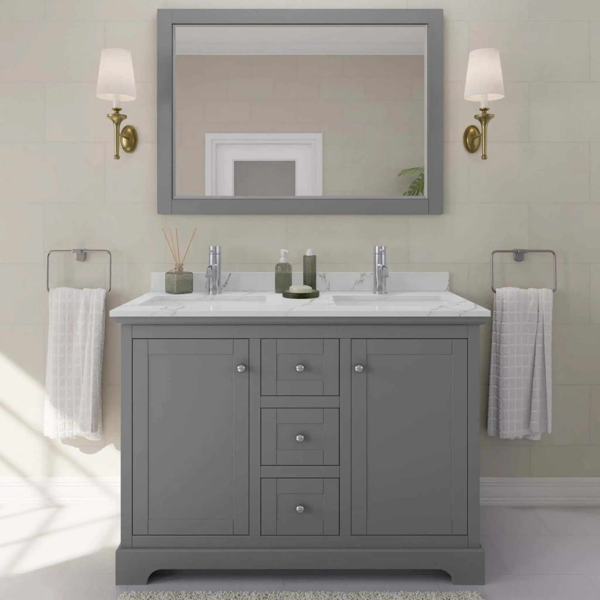 48" Avery Double Bathroom Vanity in Dark Gray with Polished Chrome Trim by Wyndham