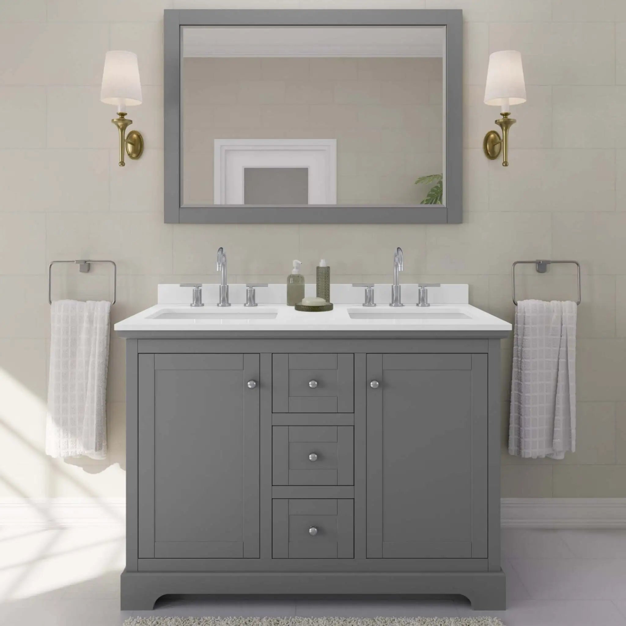 48" Avery Double Bathroom Vanity in Dark Gray with Polished Chrome Trim by Wyndham