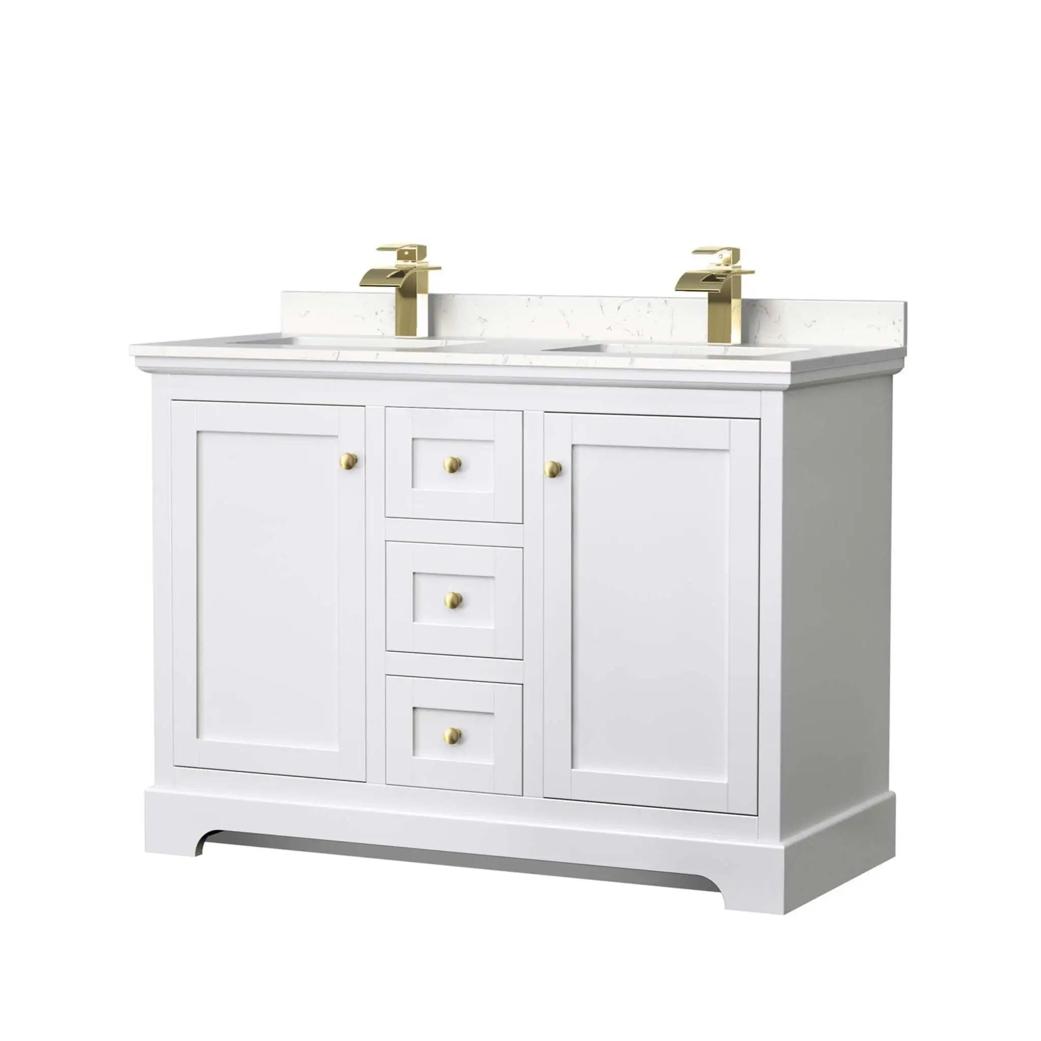 48" Avery Double Bathroom Vanity in White with Brushed Gold Trim by Wyndham