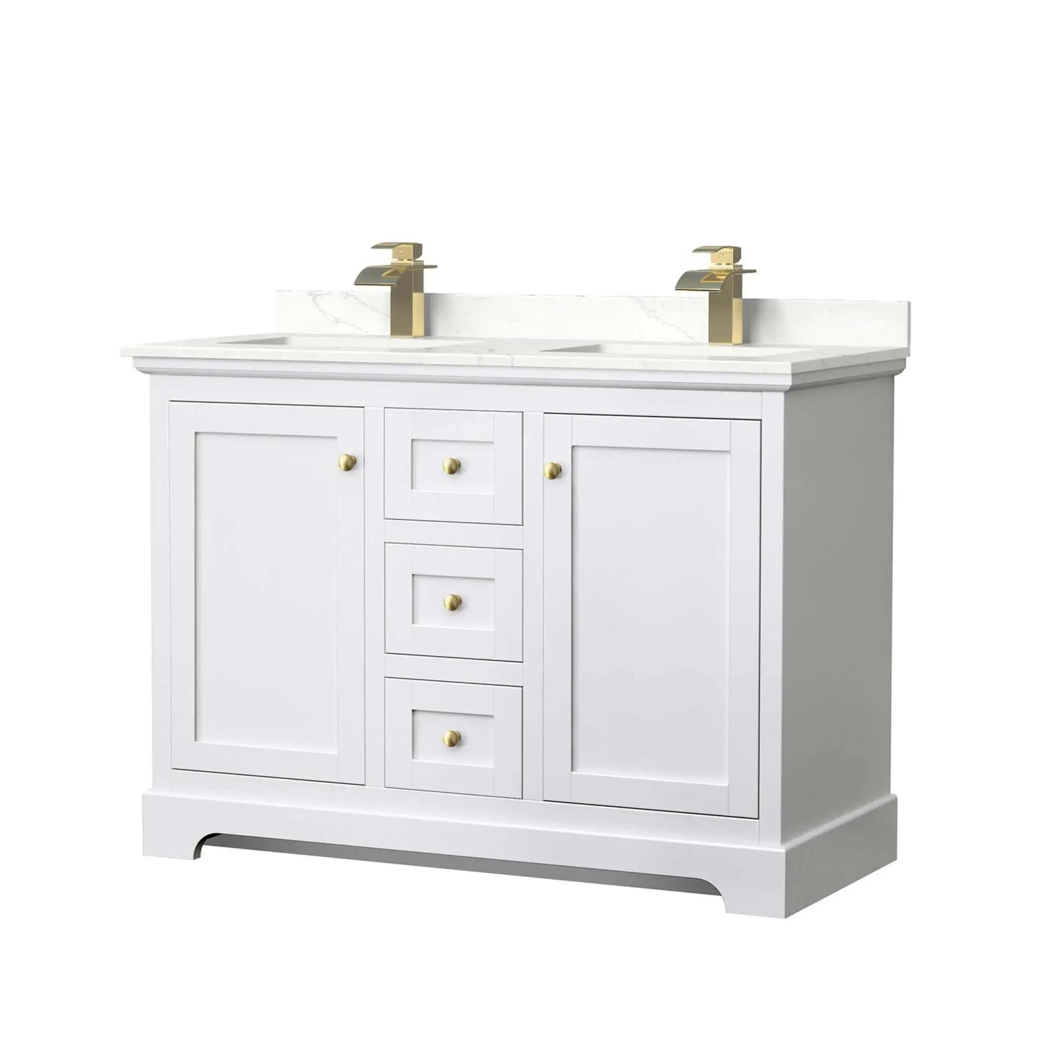 48" Avery Double Bathroom Vanity in White with Brushed Gold Trim by Wyndham
