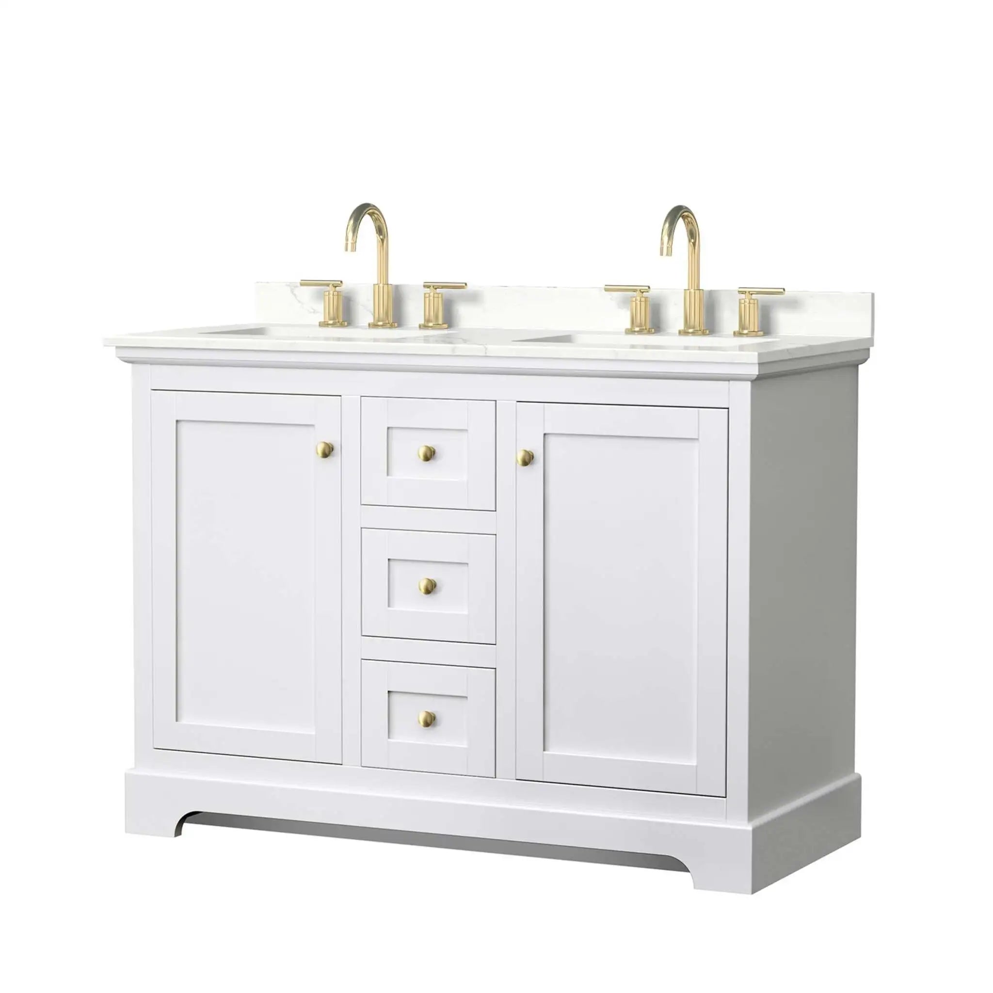 48" Avery Double Bathroom Vanity in White with Brushed Gold Trim by Wyndham