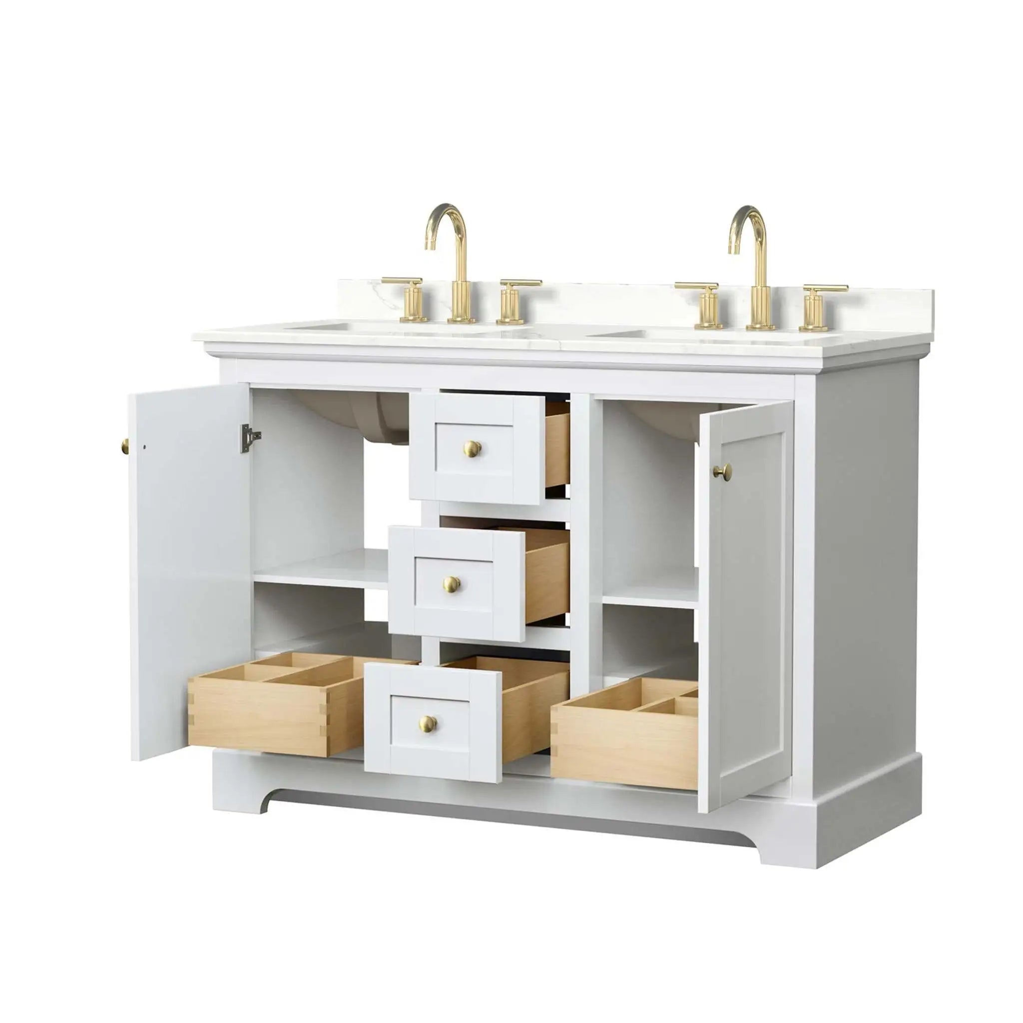 48" Avery Double Bathroom Vanity in White with Brushed Gold Trim by Wyndham