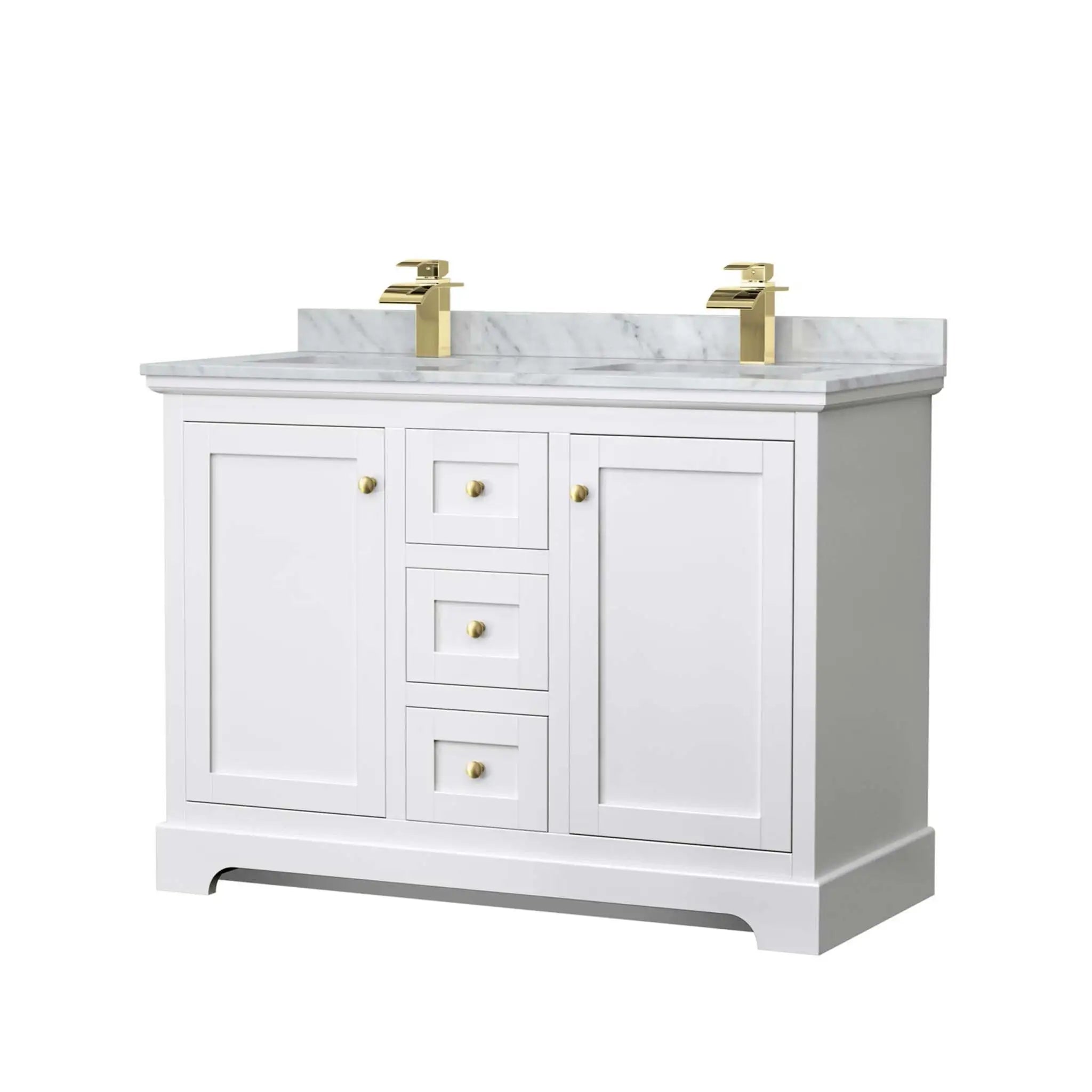 48" Avery Double Bathroom Vanity in White with Brushed Gold Trim by Wyndham