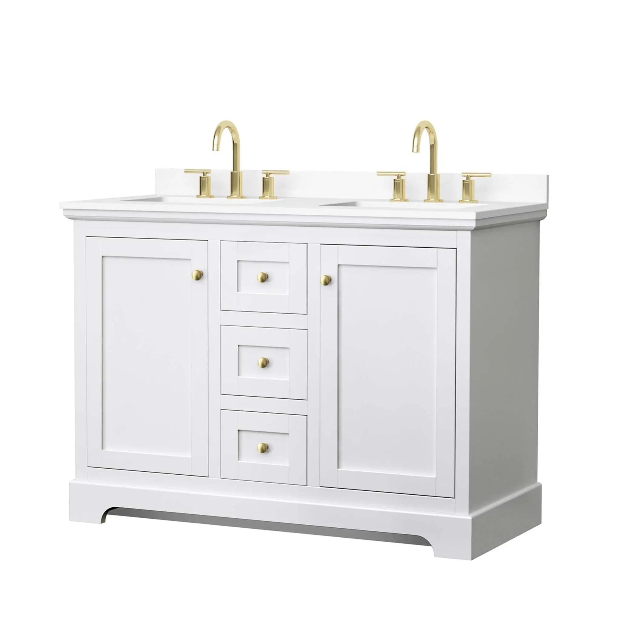 48" Avery Double Bathroom Vanity in White with Brushed Gold Trim by Wyndham