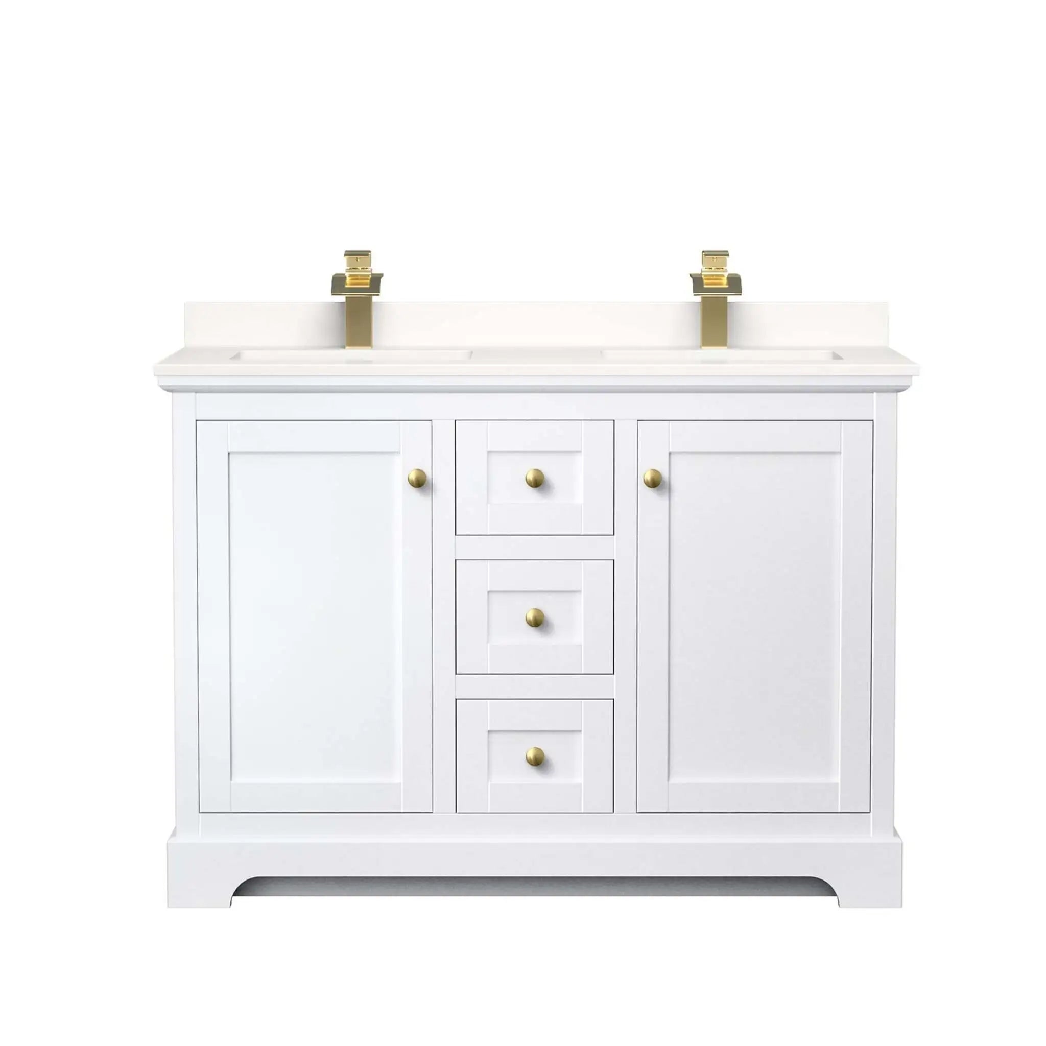 48" Avery Double Bathroom Vanity in White with Brushed Gold Trim by Wyndham