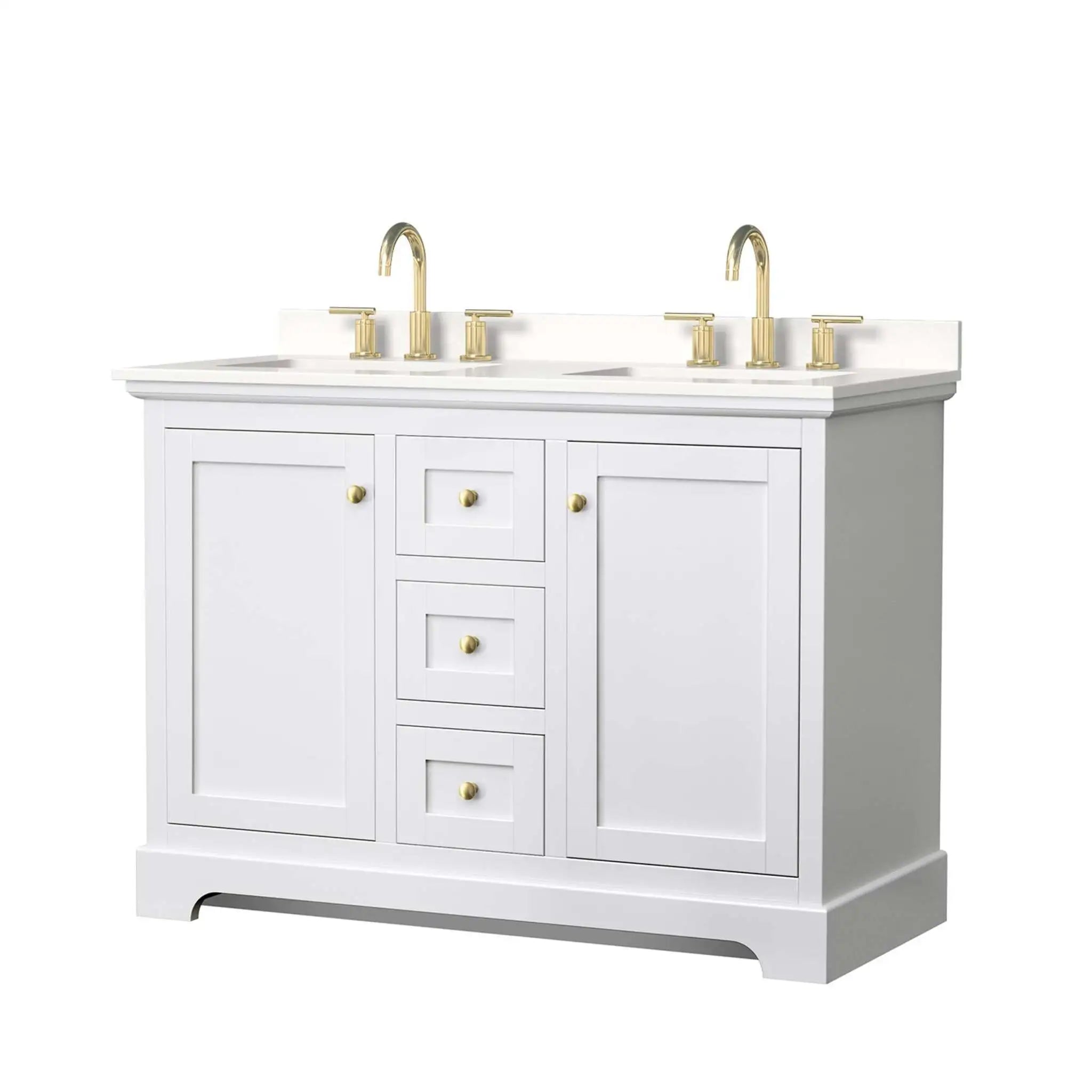 48" Avery Double Bathroom Vanity in White with Brushed Gold Trim by Wyndham