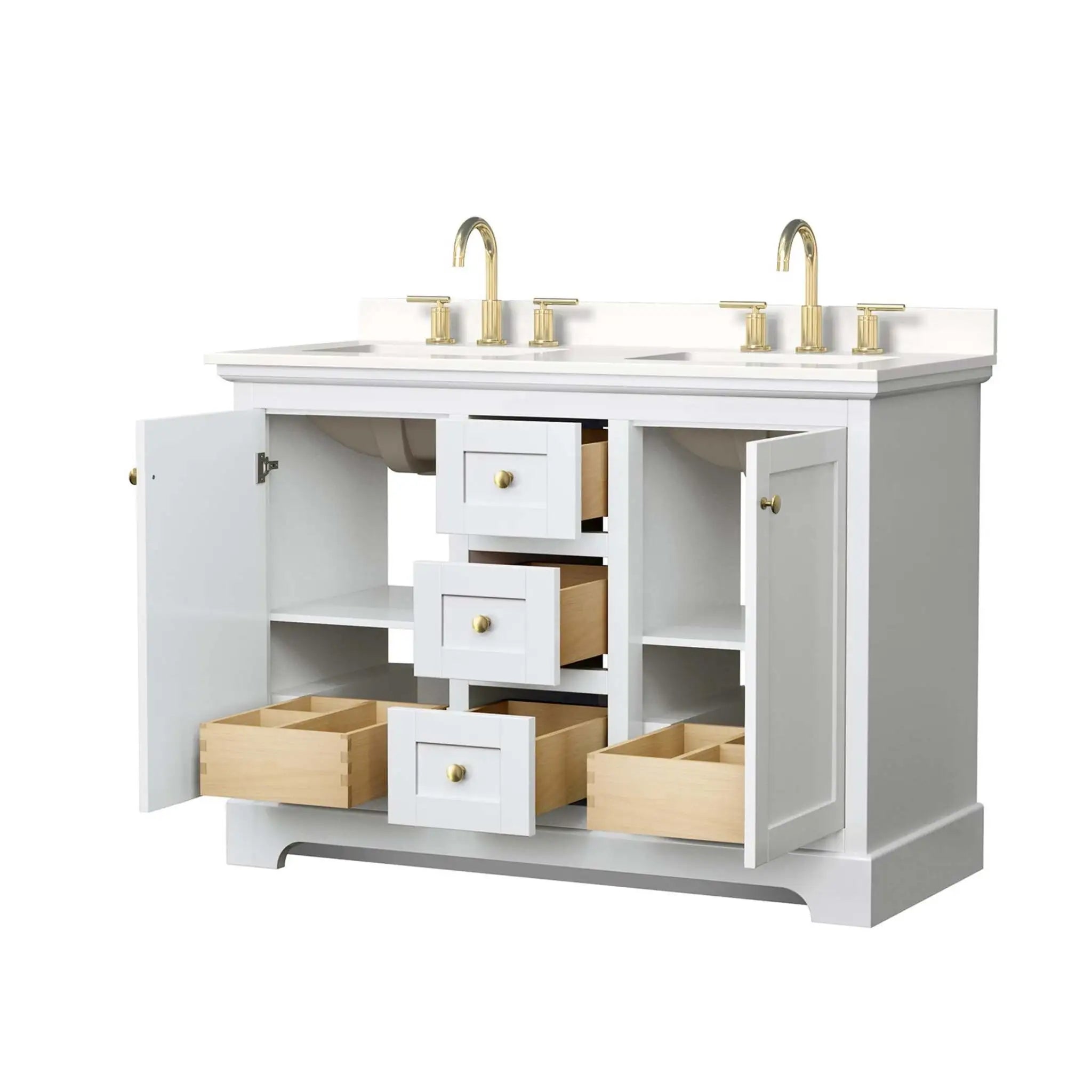 48" Avery Double Bathroom Vanity in White with Brushed Gold Trim by Wyndham
