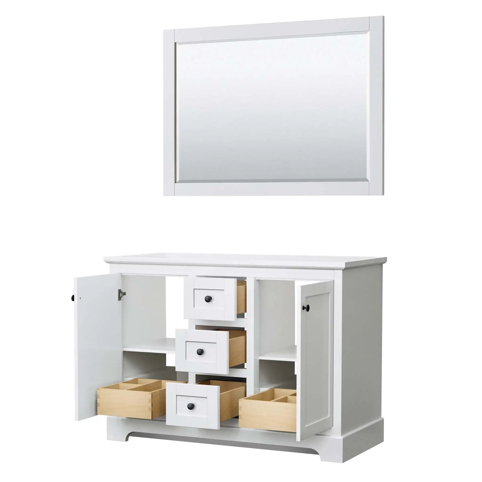 48" Avery Double Bathroom Vanity in White with Matte Black Trim & 46" Mirror by Wyndham