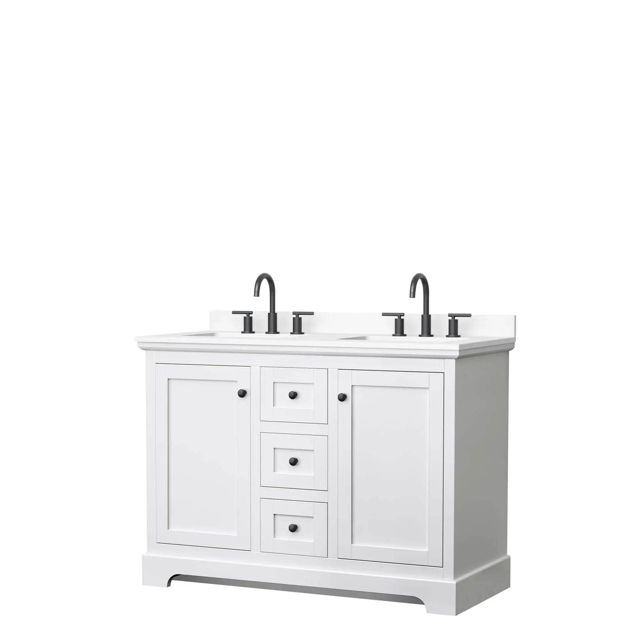 48" Avery Double Bathroom Vanity in White with Matte Black Trim & 46" Mirror by Wyndham