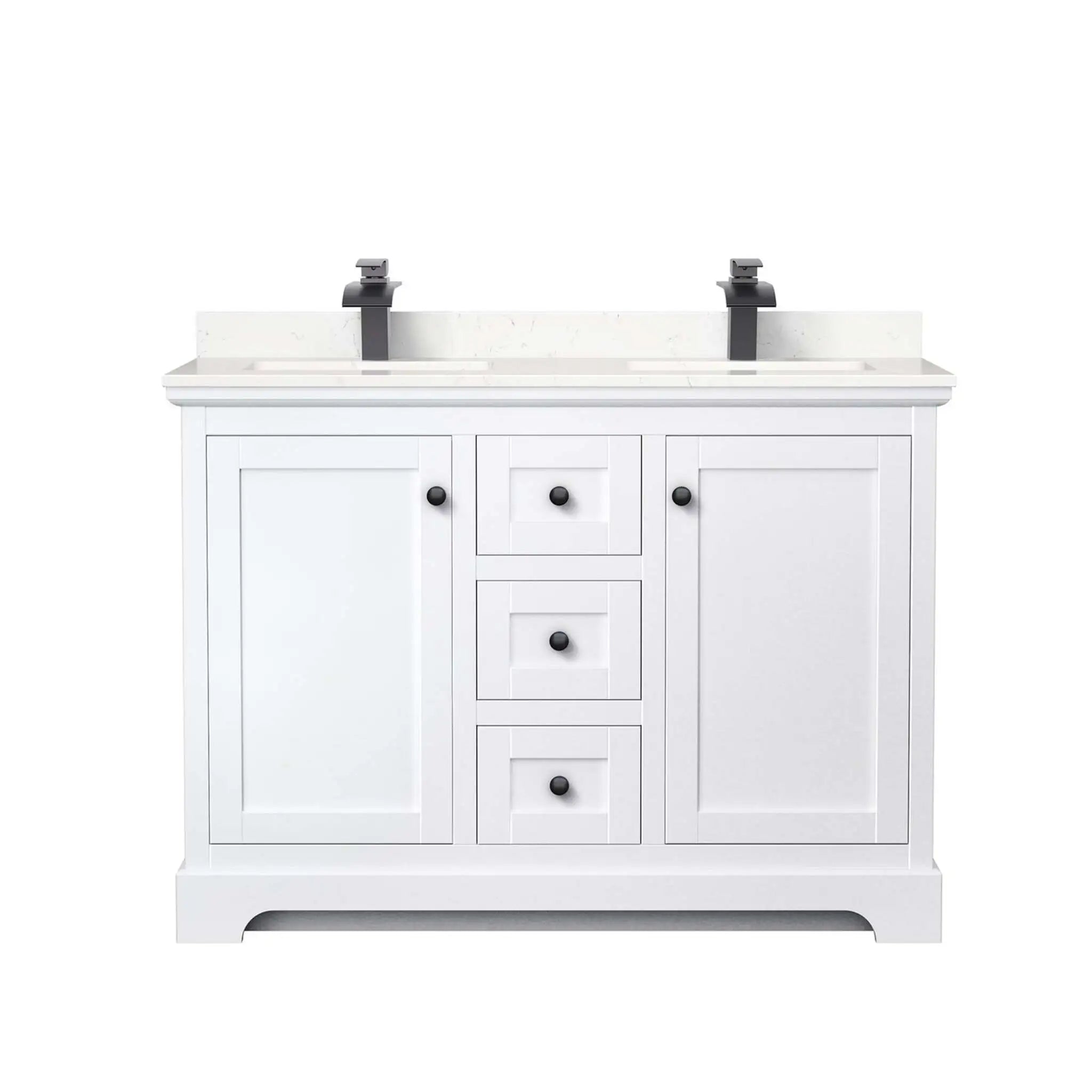48" Avery Double Bathroom Vanity in White with Matte Black Trim by Wyndham