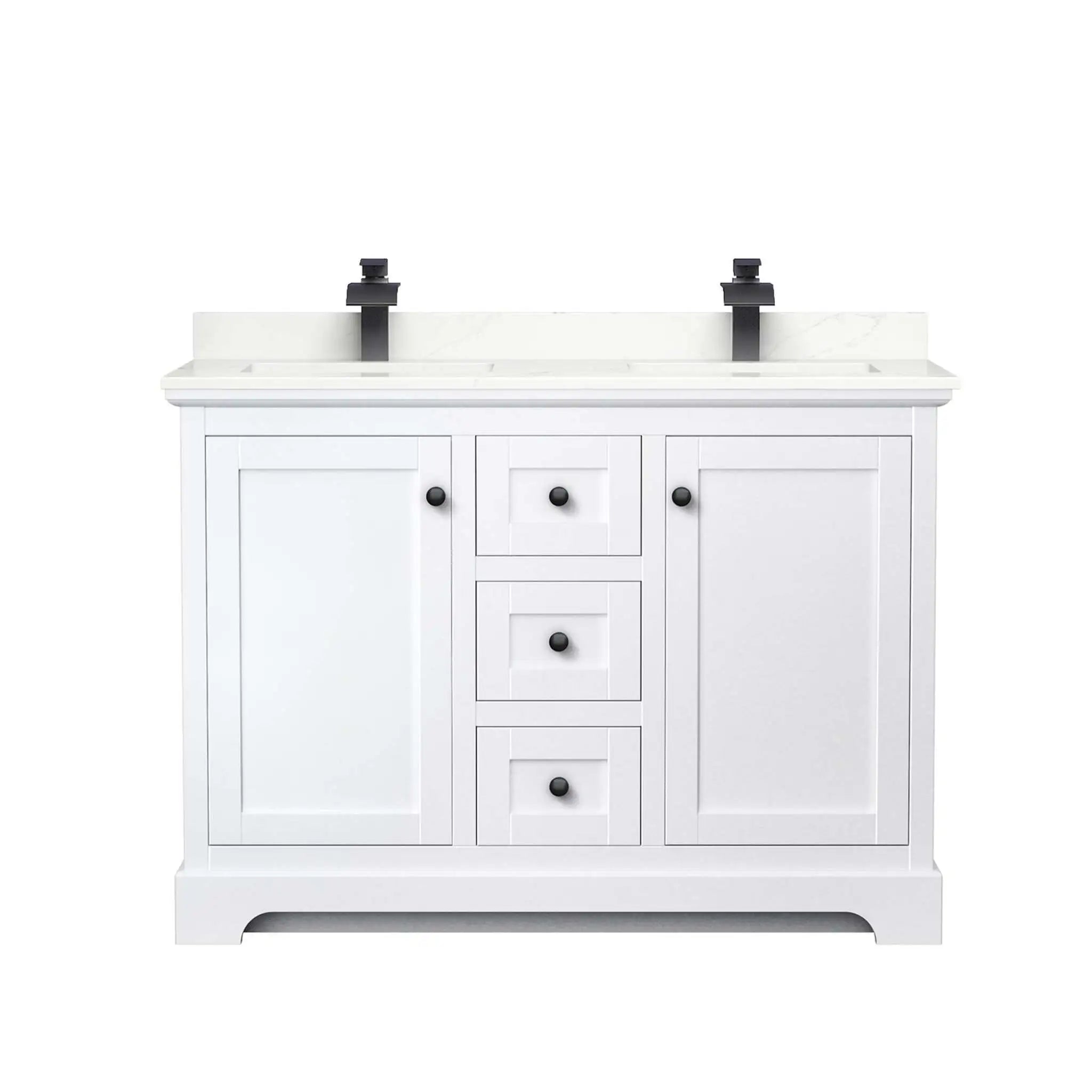 48" Avery Double Bathroom Vanity in White with Matte Black Trim by Wyndham