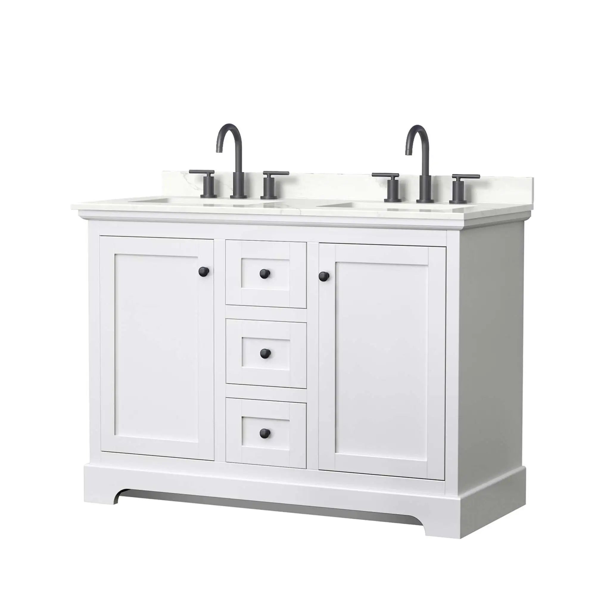48" Avery Double Bathroom Vanity in White with Matte Black Trim by Wyndham