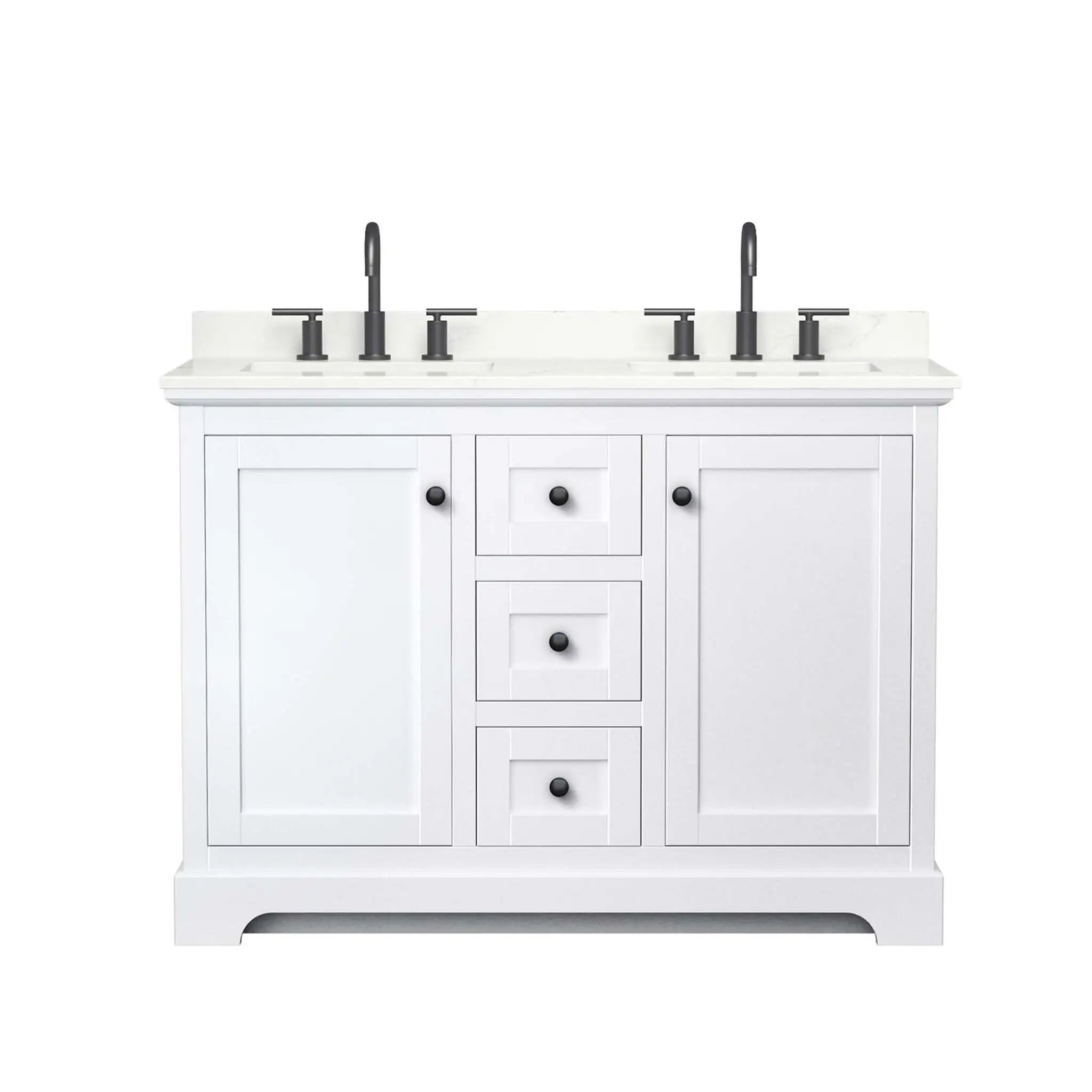 48" Avery Double Bathroom Vanity in White with Matte Black Trim by Wyndham