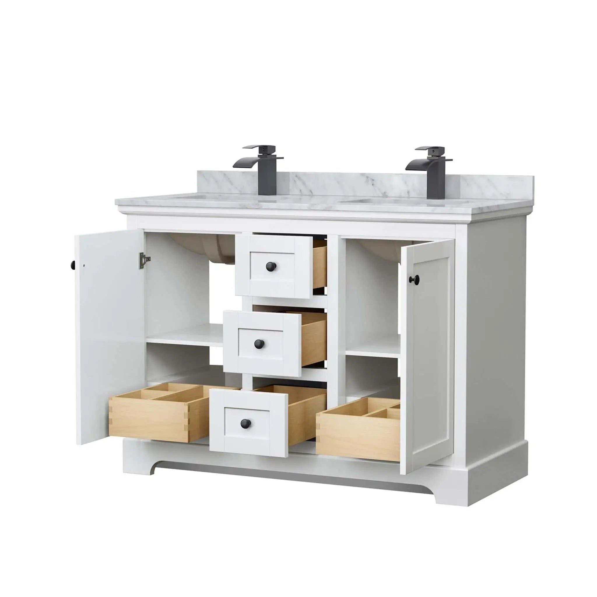 48" Avery Double Bathroom Vanity in White with Matte Black Trim by Wyndham