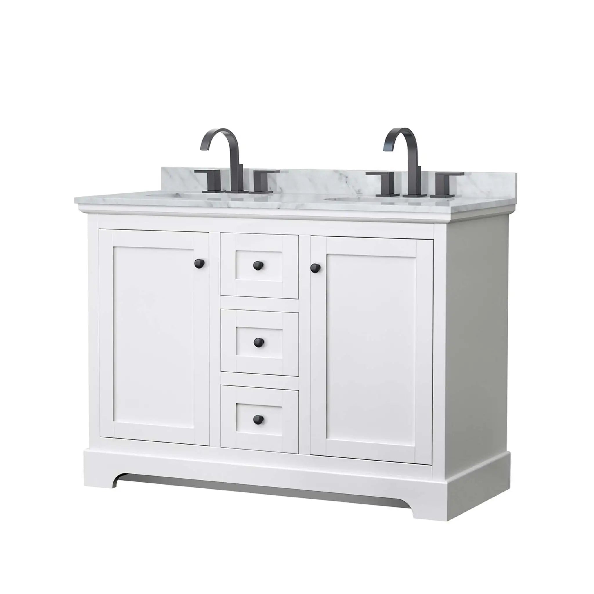 48" Avery Double Bathroom Vanity in White with Matte Black Trim by Wyndham