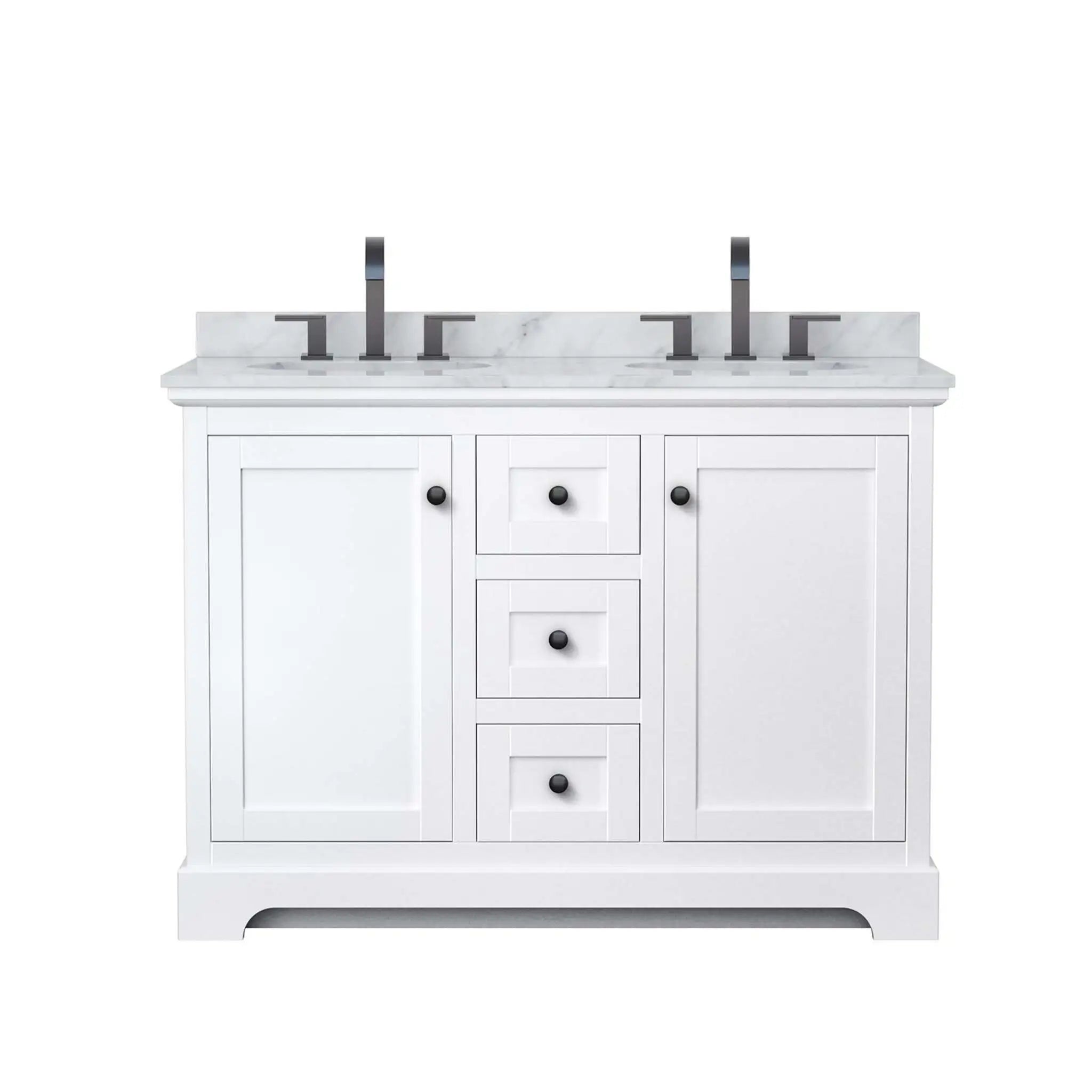 48" Avery Double Bathroom Vanity in White with Matte Black Trim by Wyndham