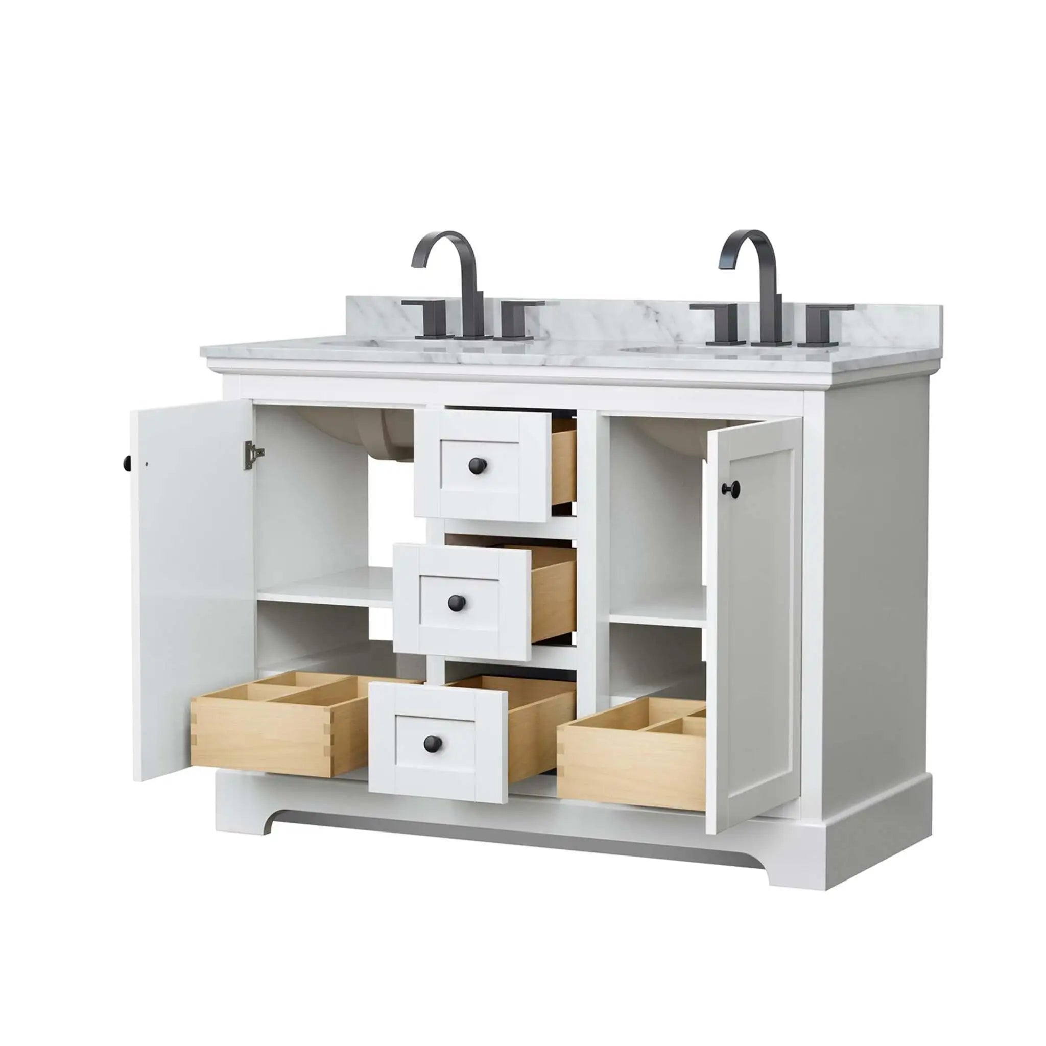 48" Avery Double Bathroom Vanity in White with Matte Black Trim by Wyndham