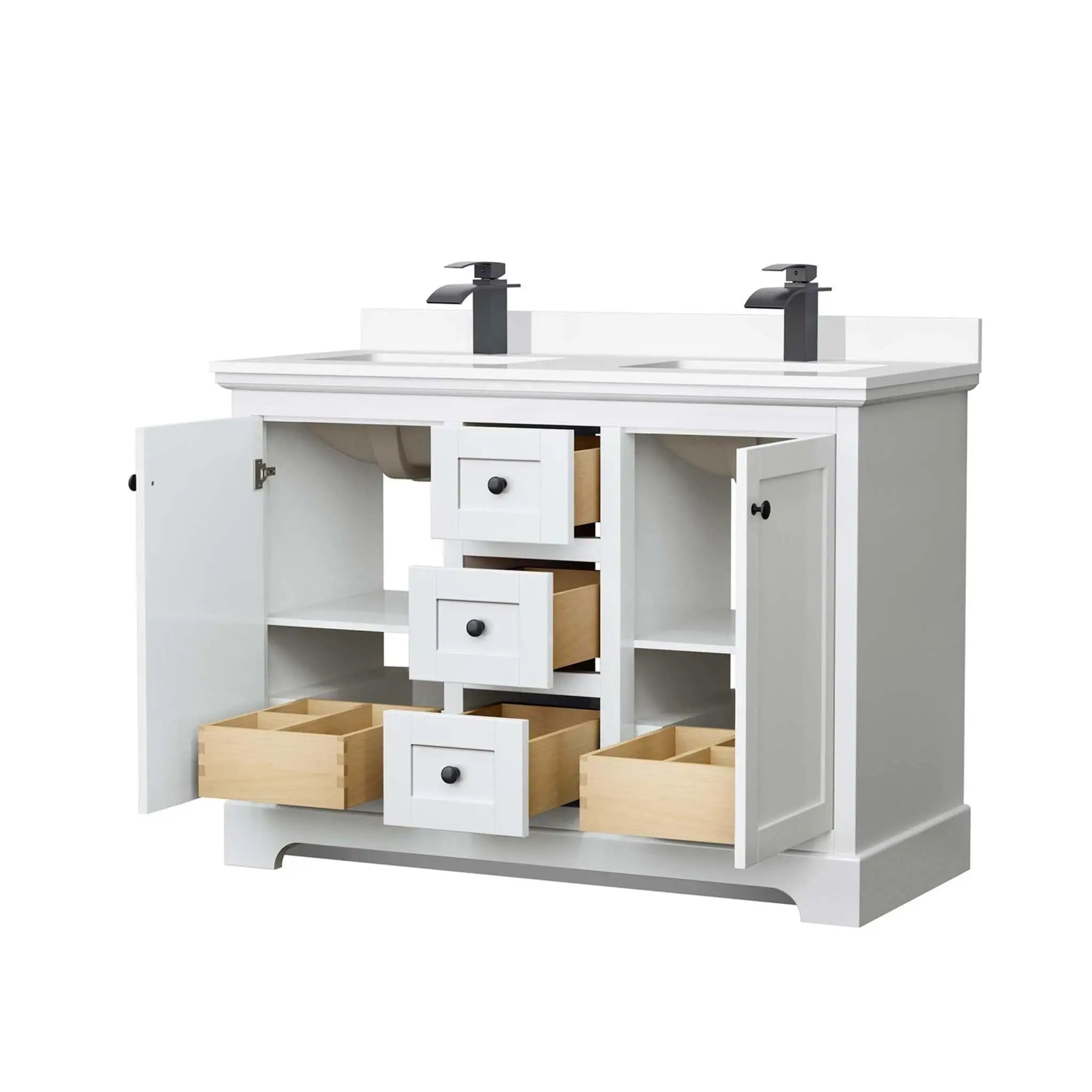 48" Avery Double Bathroom Vanity in White with Matte Black Trim by Wyndham