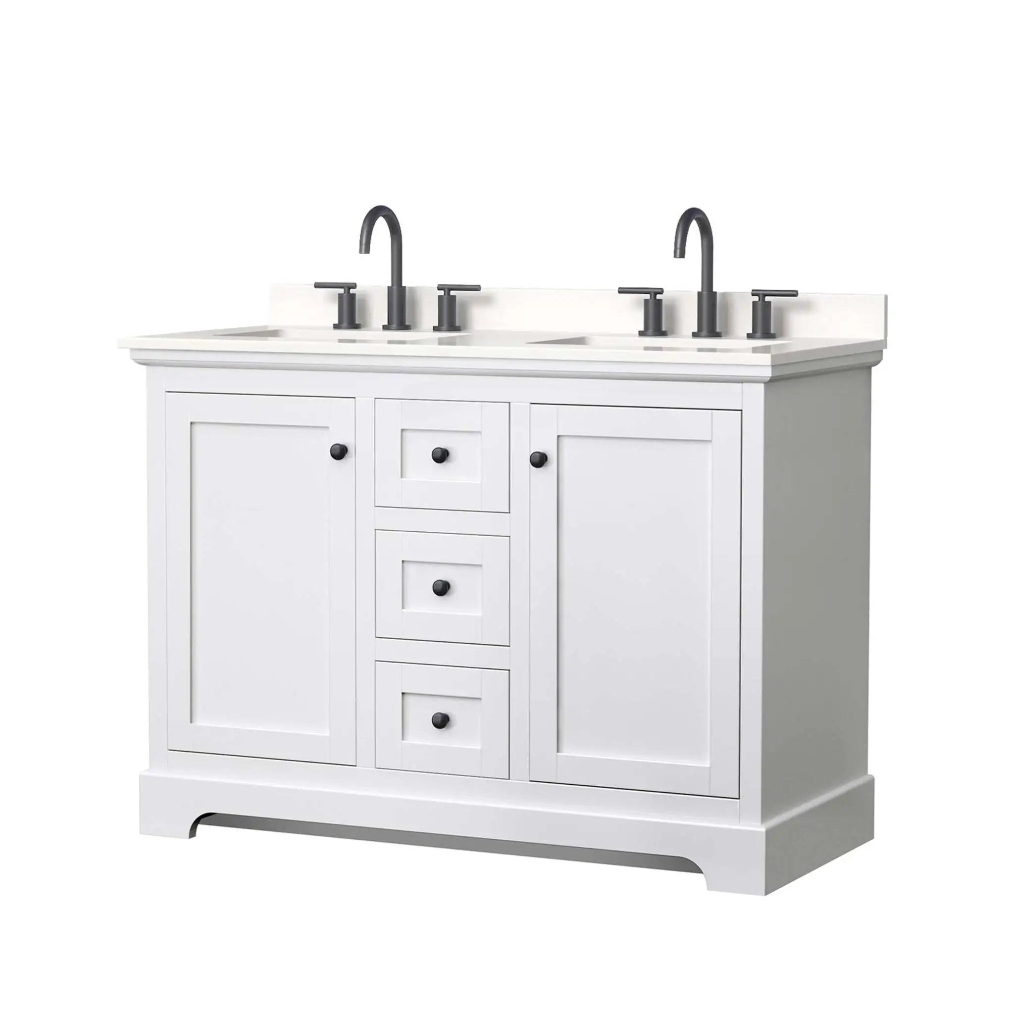 48" Avery Double Bathroom Vanity in White with Matte Black Trim by Wyndham