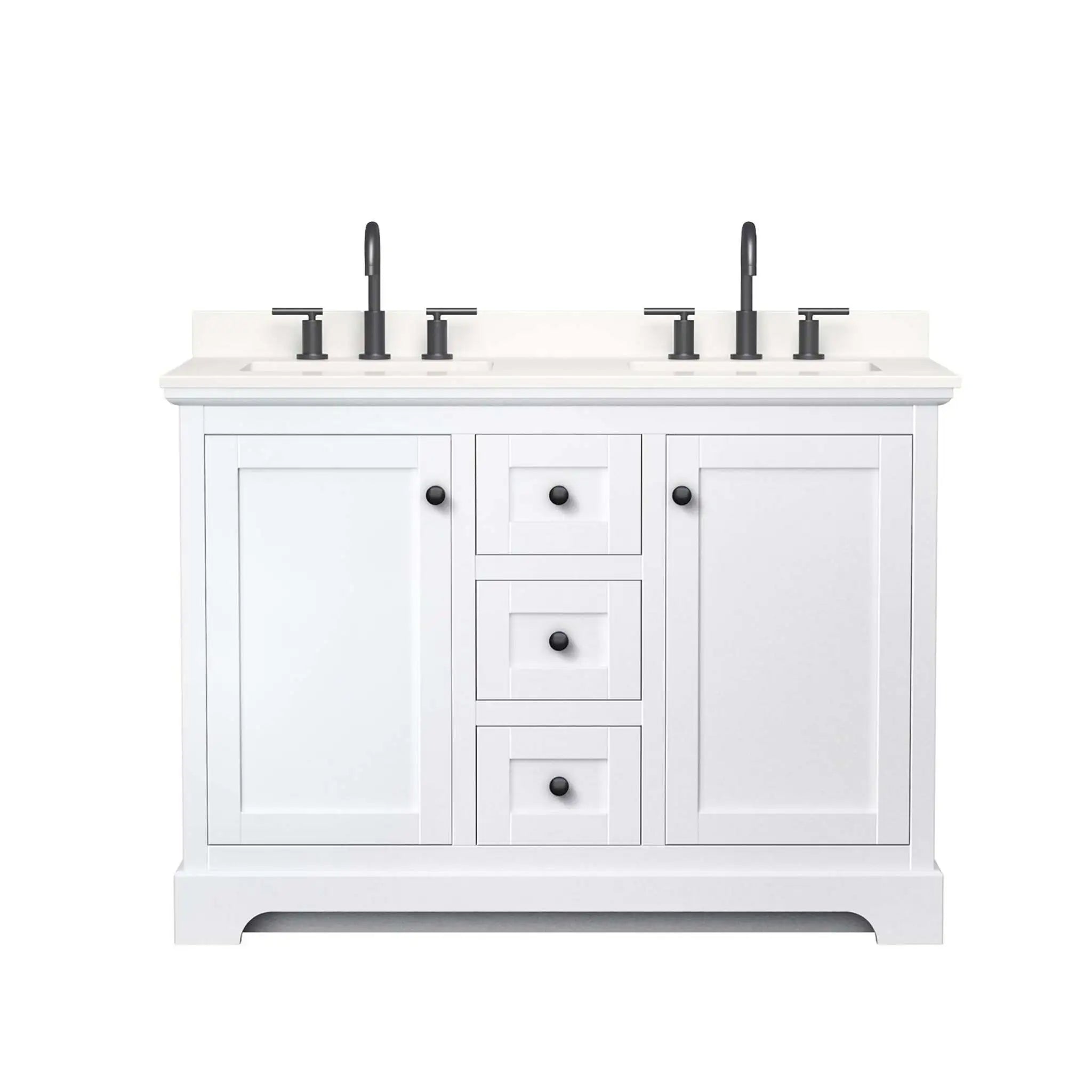 48" Avery Double Bathroom Vanity in White with Matte Black Trim by Wyndham